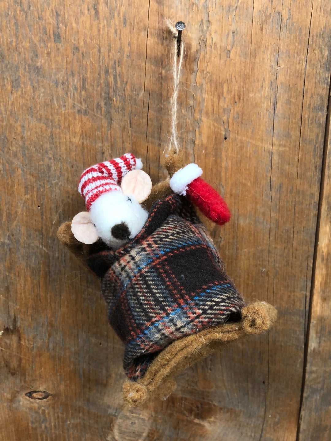 Felt Christmas Mouse Tucked in Bed Ornament