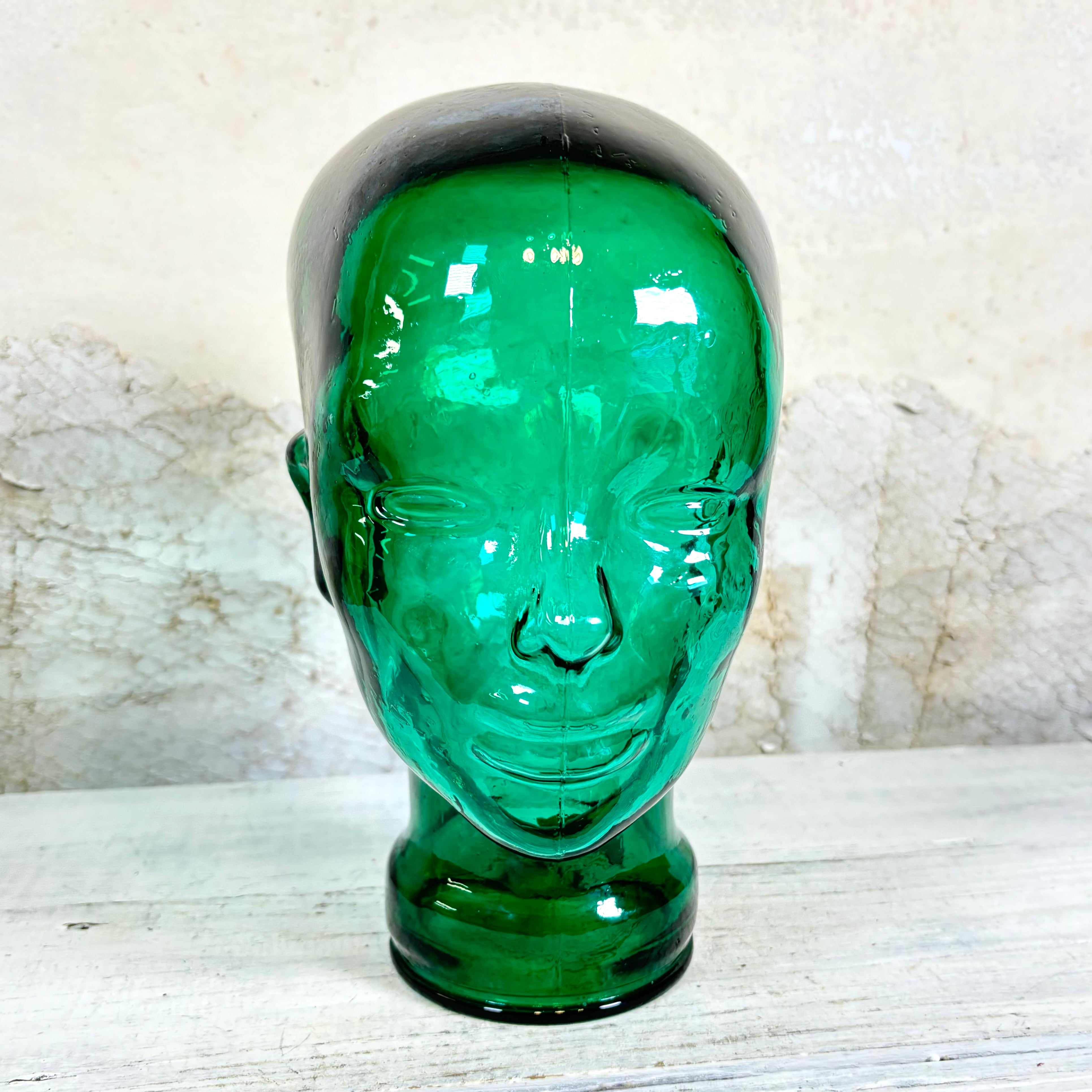 Vintage 1970s Green Glass Mannequin Head