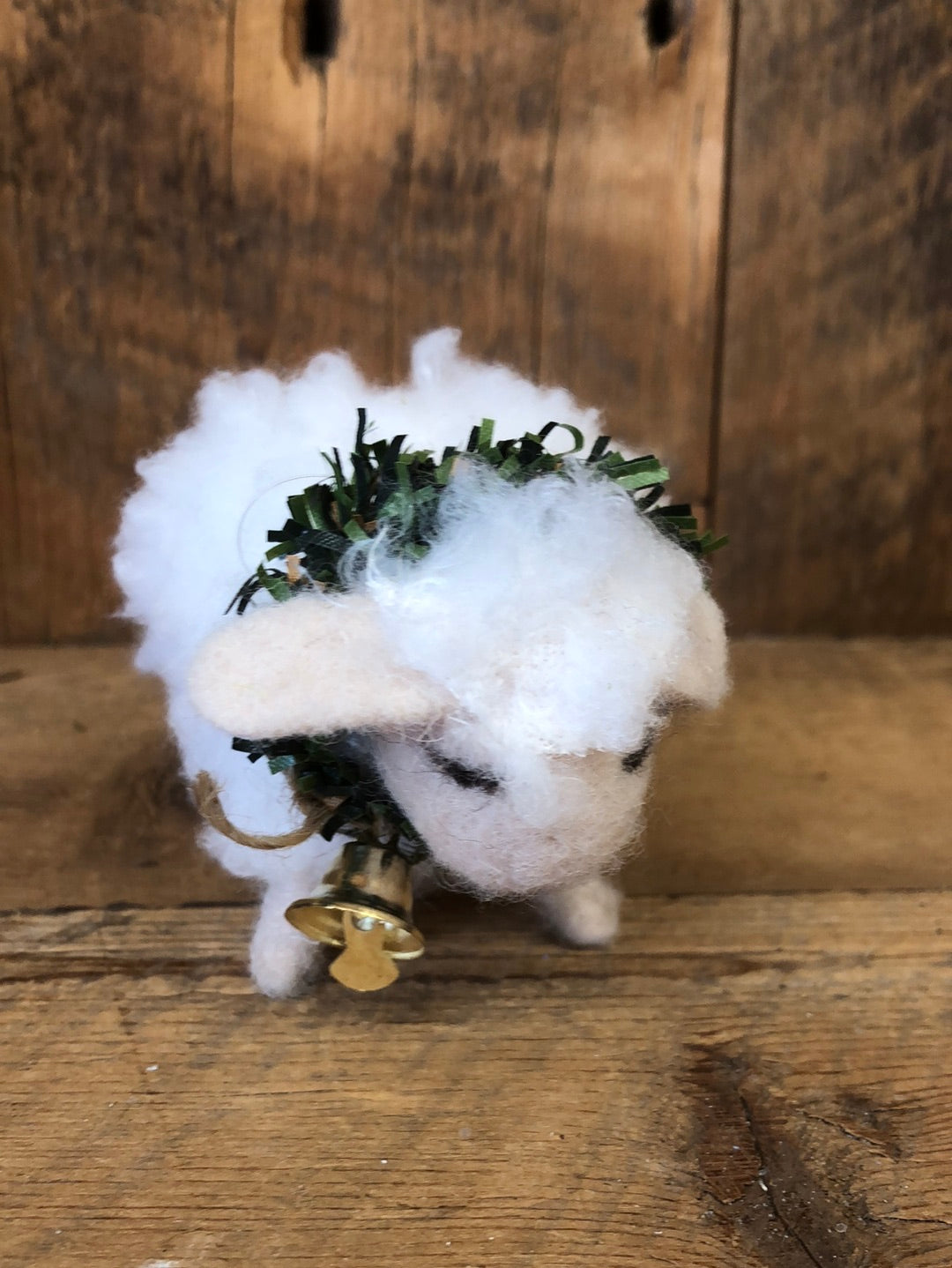 Baby Felt Wooly Sheep with Wreath and Bell Collar