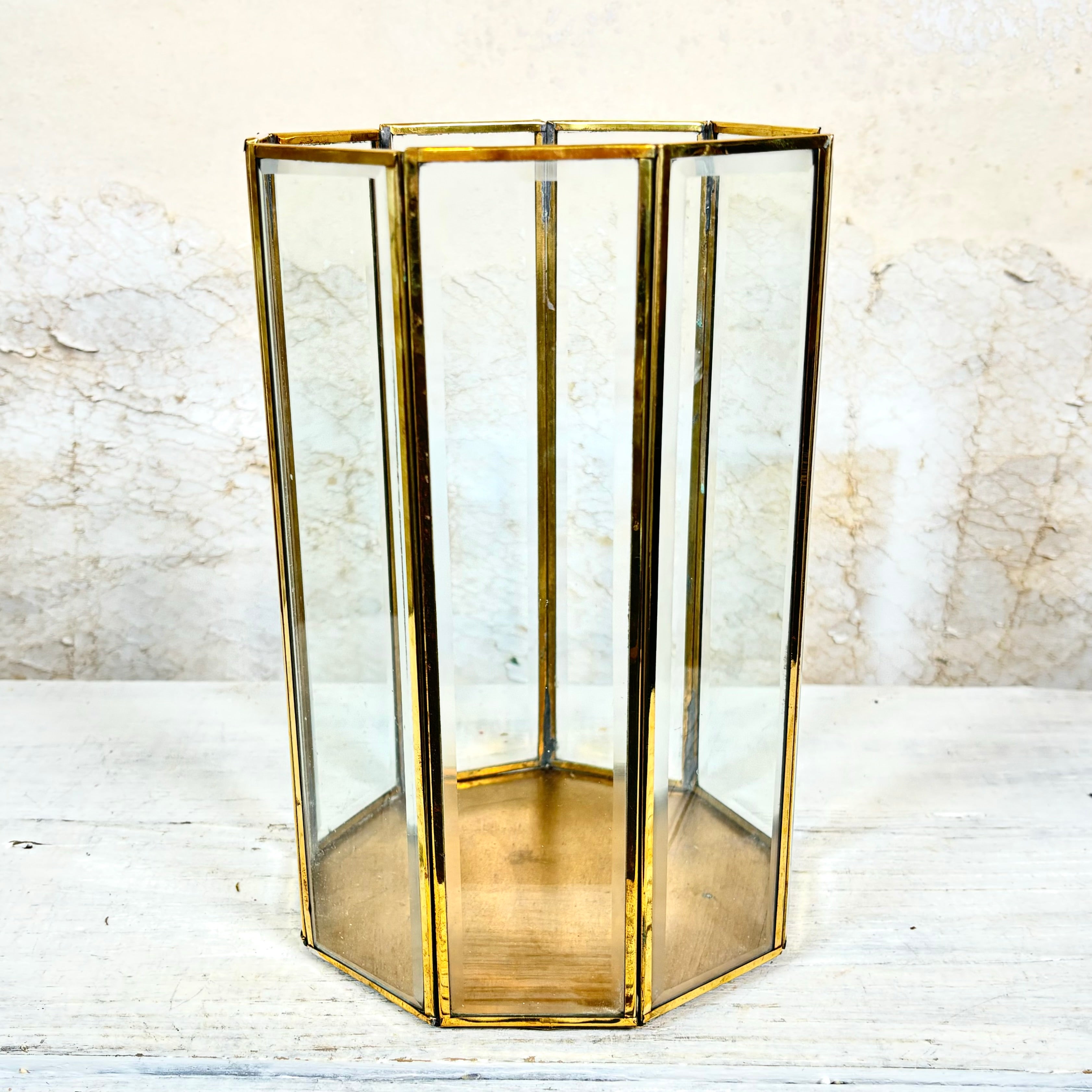 Glass Metal Vase Nine Sided Large