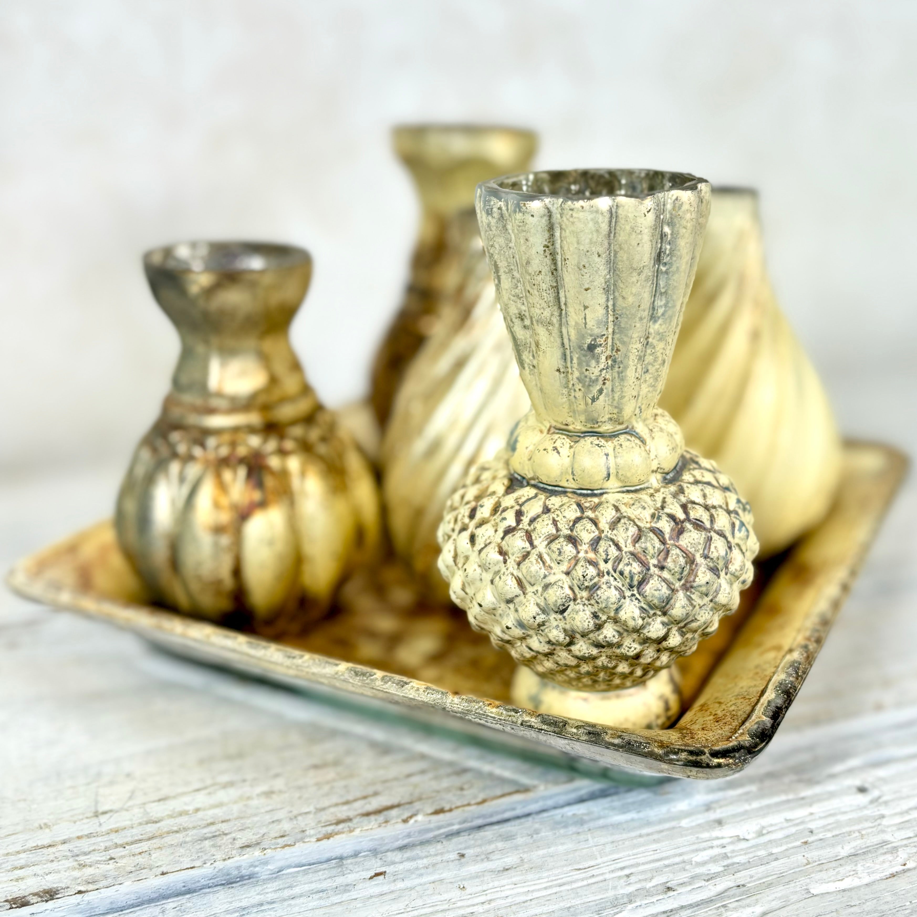 Burnt Champagne Glass Bud Vase Beaded Pattern