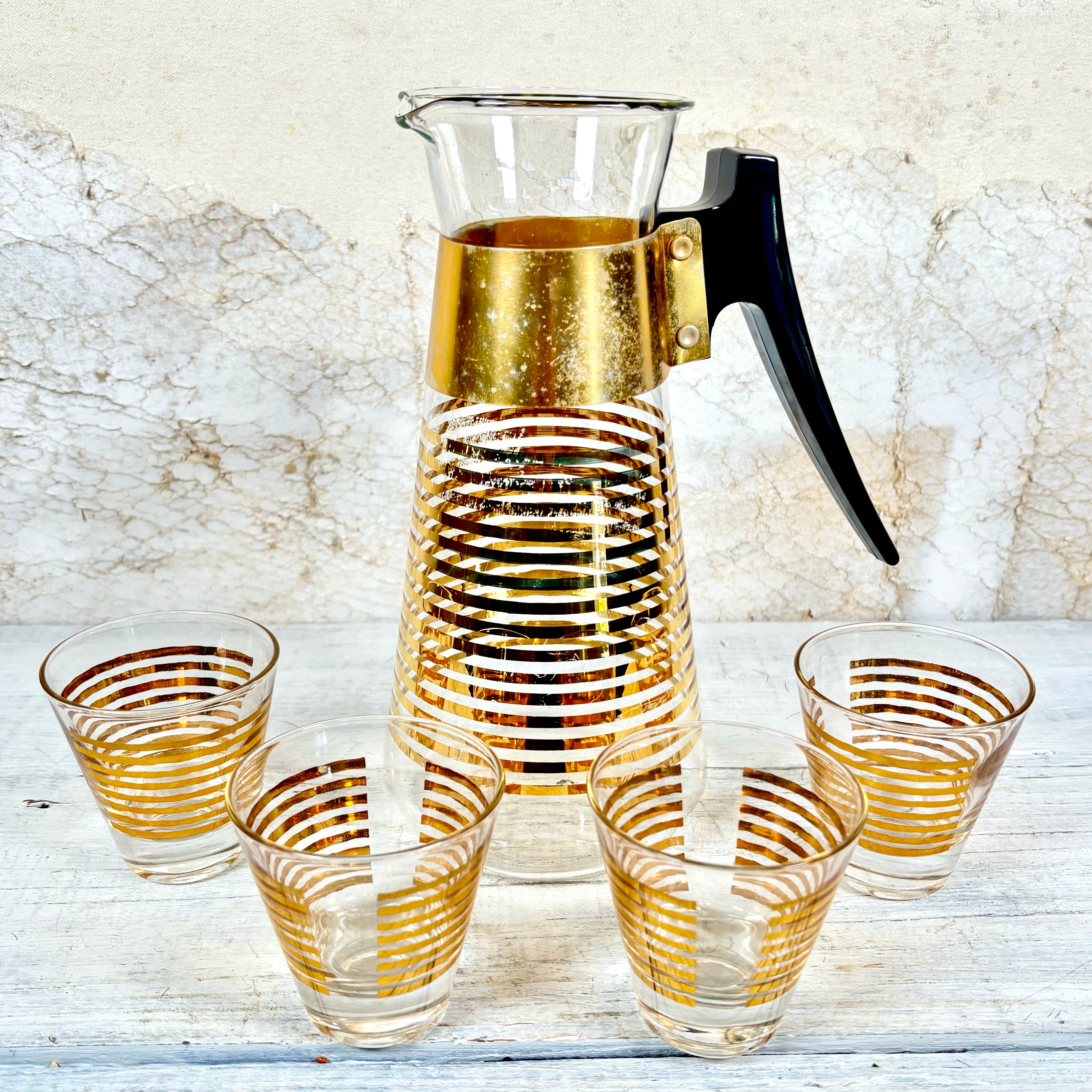 Mid Century Modern Five Piece Decanter and Glasses