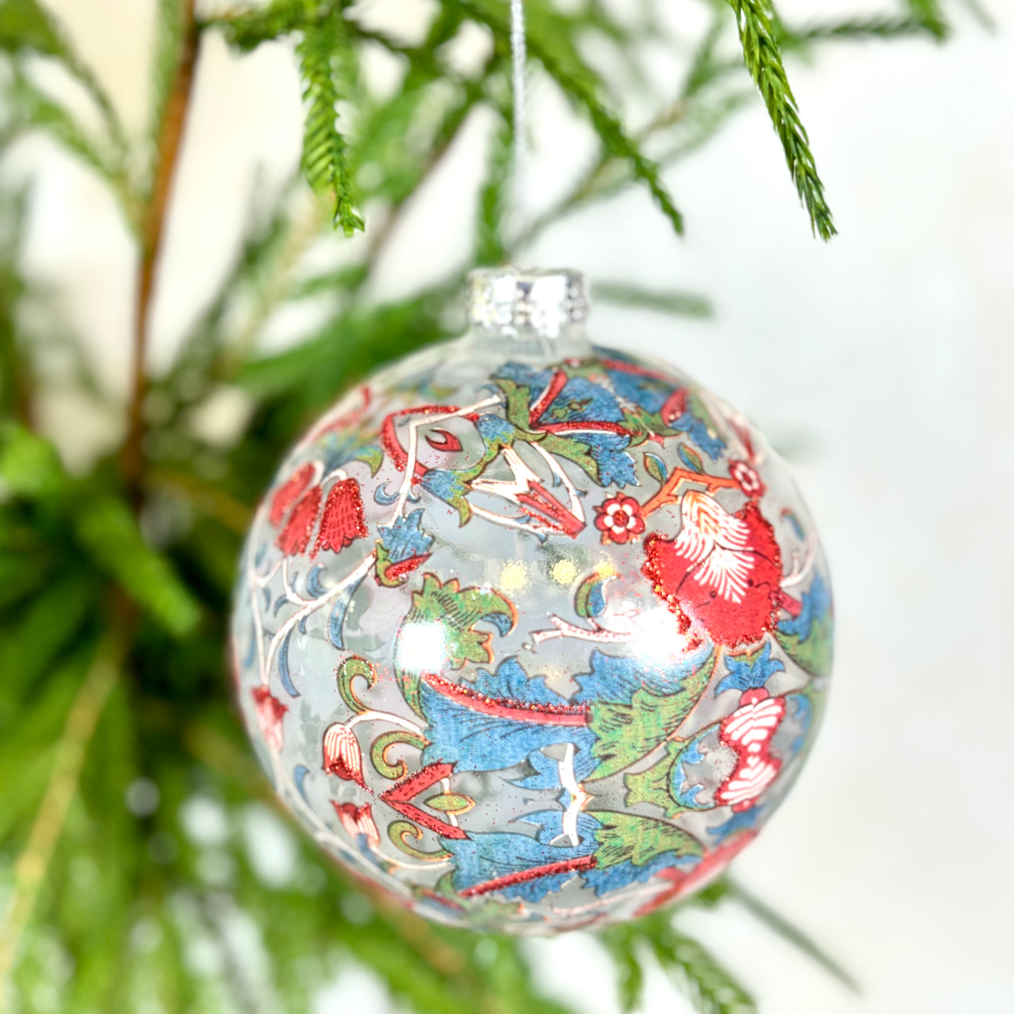 Red Flowers Glass Ball Ornament