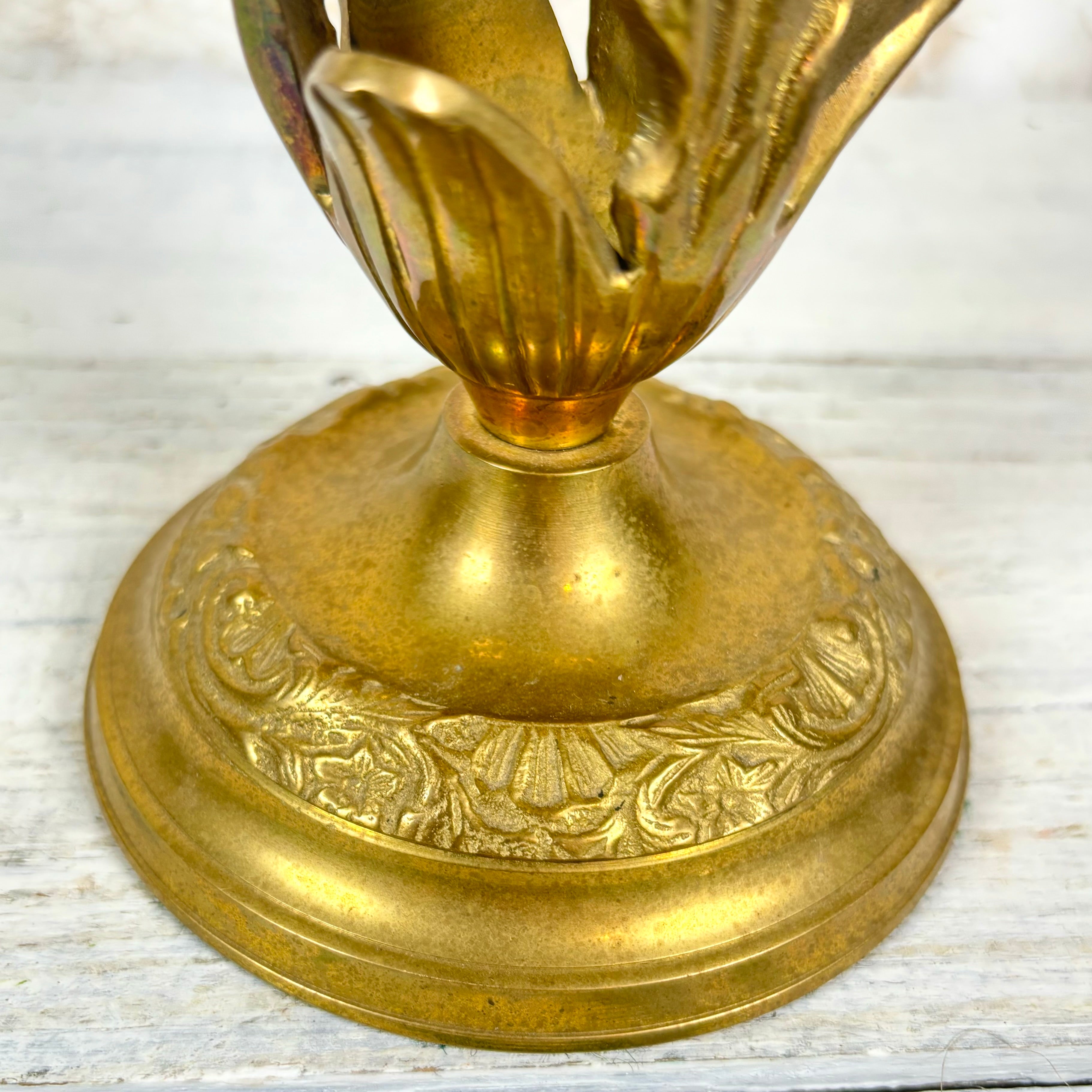 Vintage Floral Brass Vase Holder