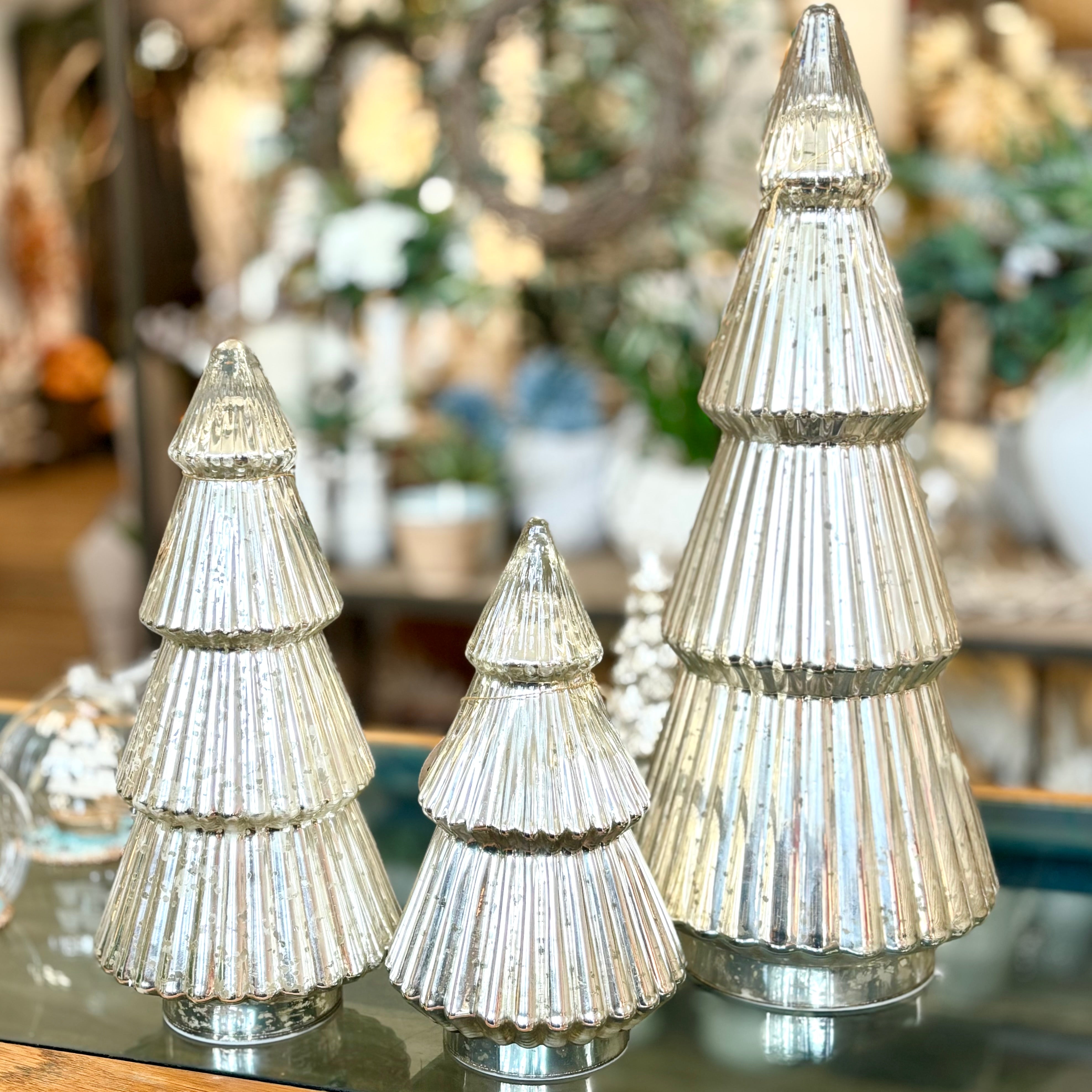 LED Silver Mercury Glass Tree Short