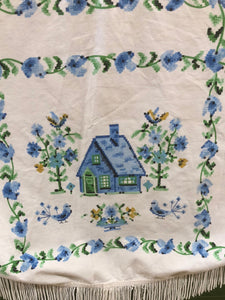 Vintage Blue Tassel Daisy Round Tablecloth