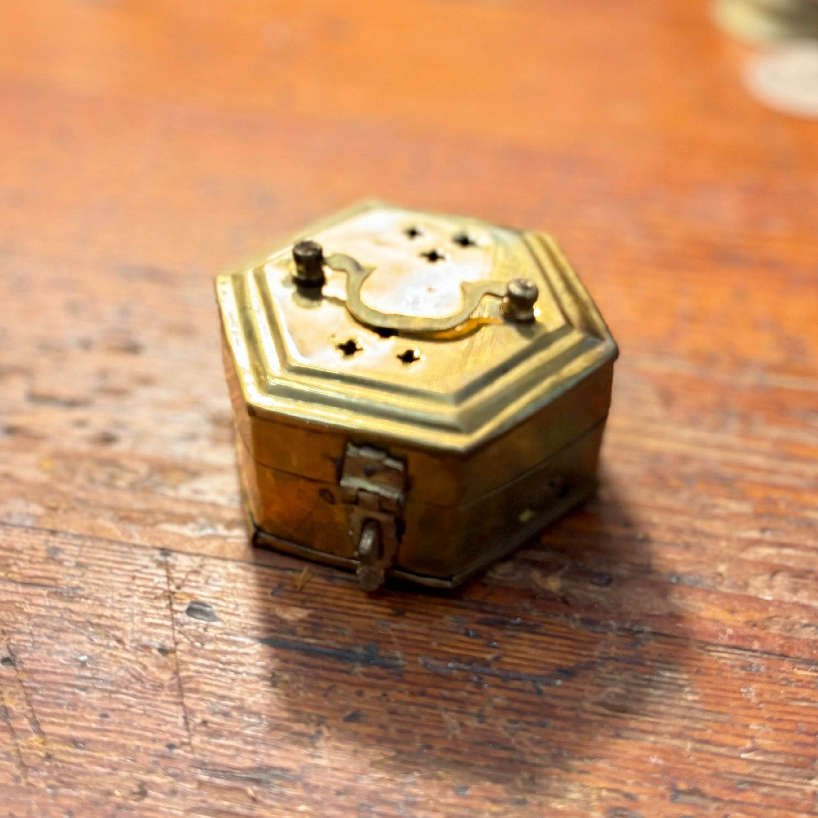 Vintage Hexagon Brass Cricket Box