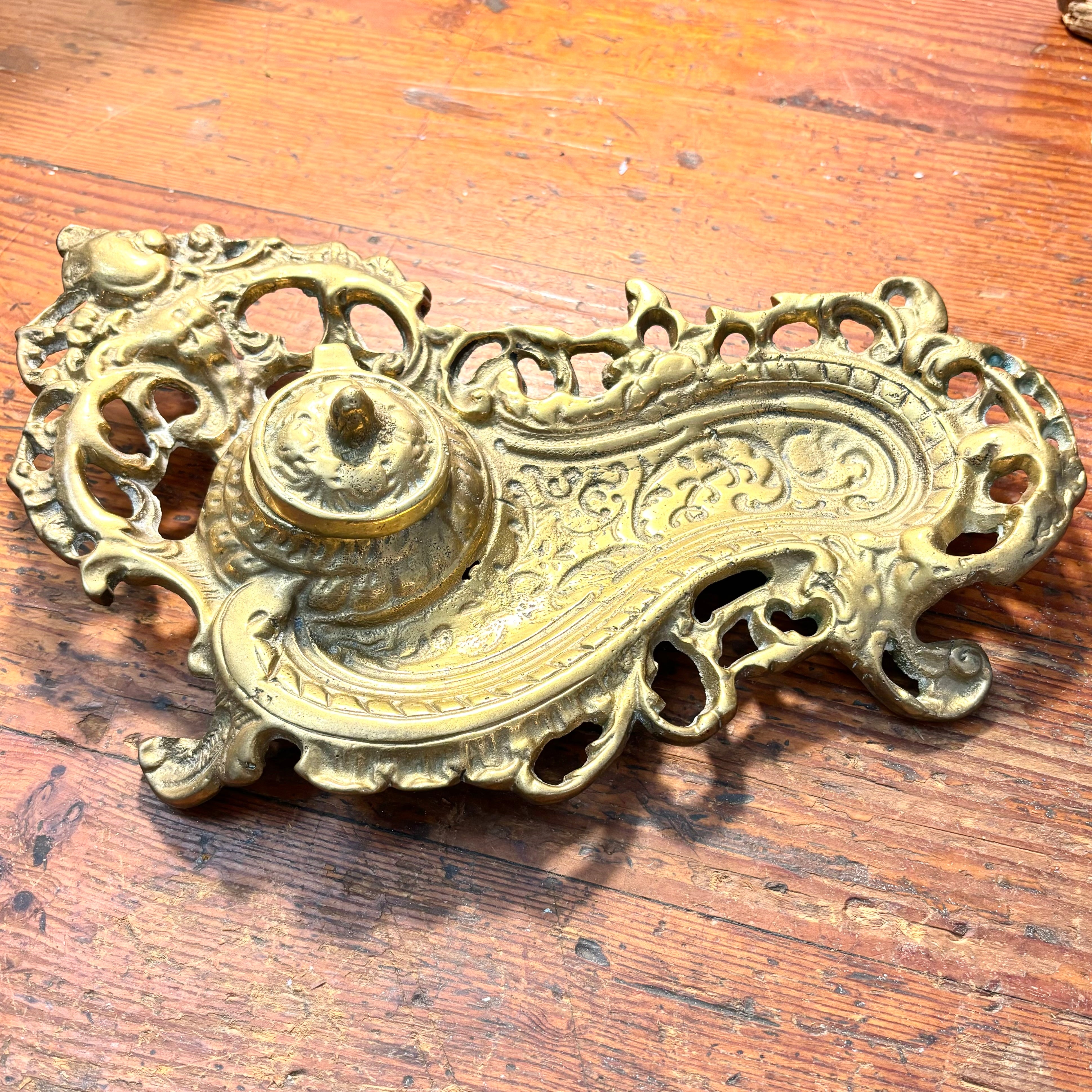 Ornate Victorian Style Brass Inkwell