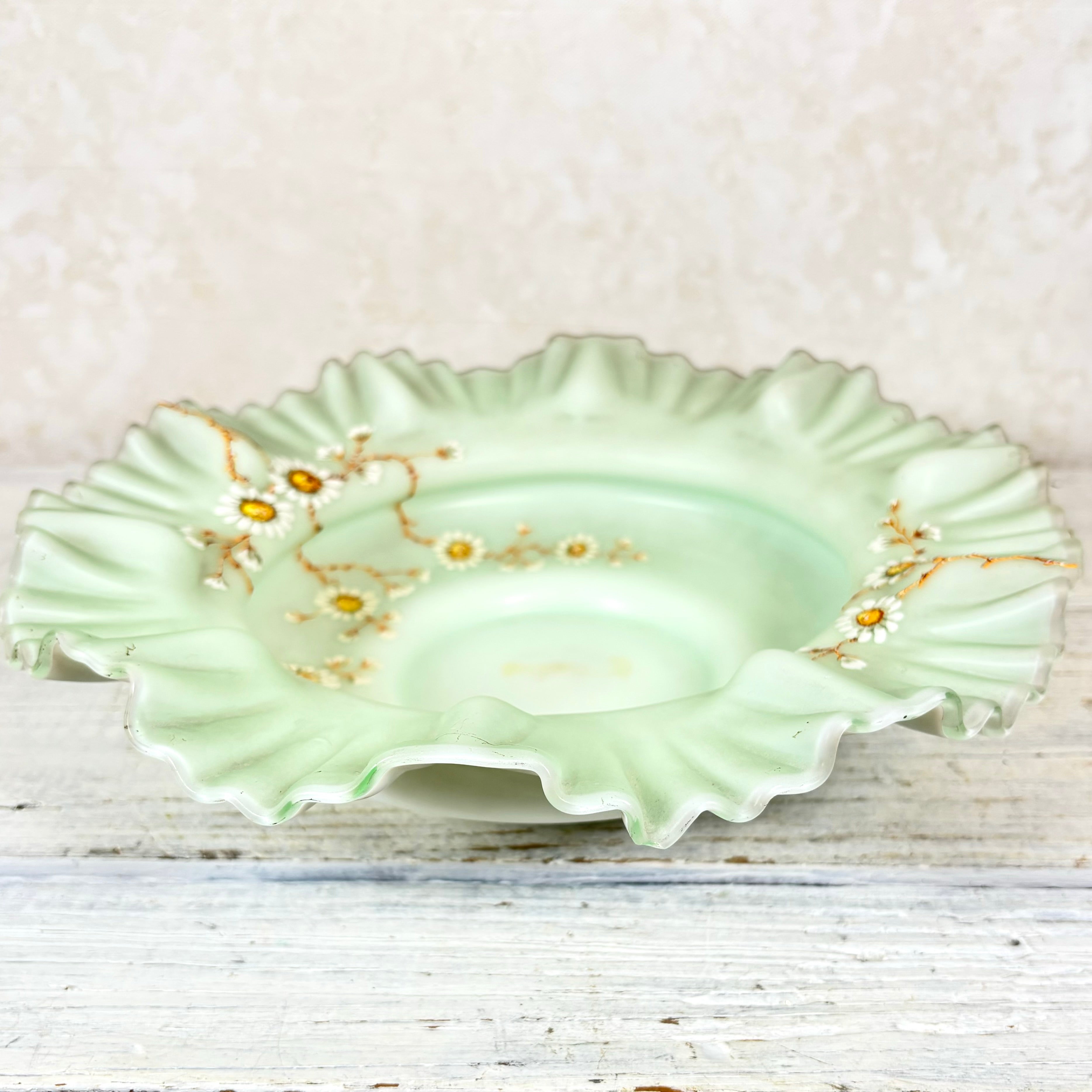 Vintage Fenton Satin Glass Ruffled Bowl