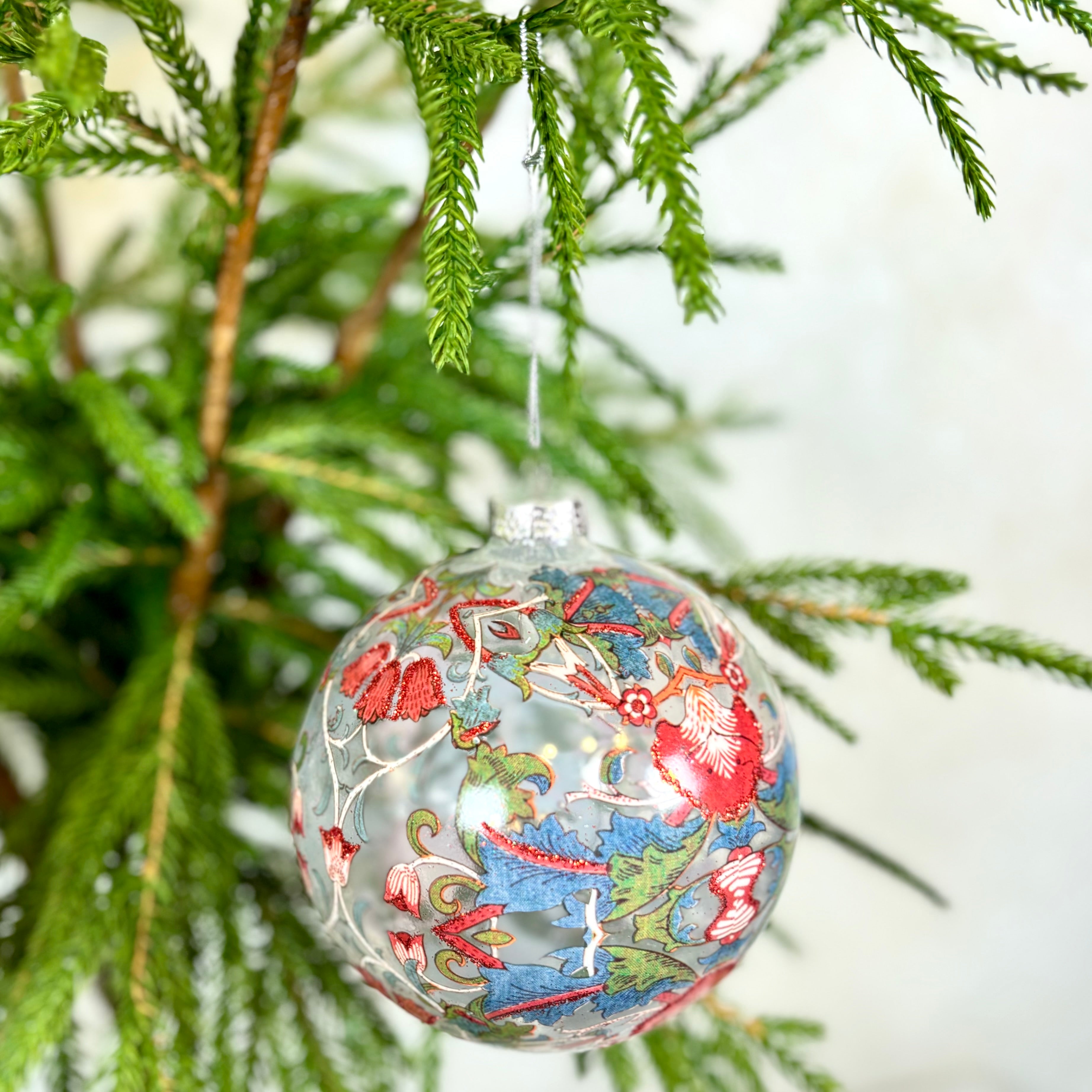 Red Flowers Glass Ball Ornament