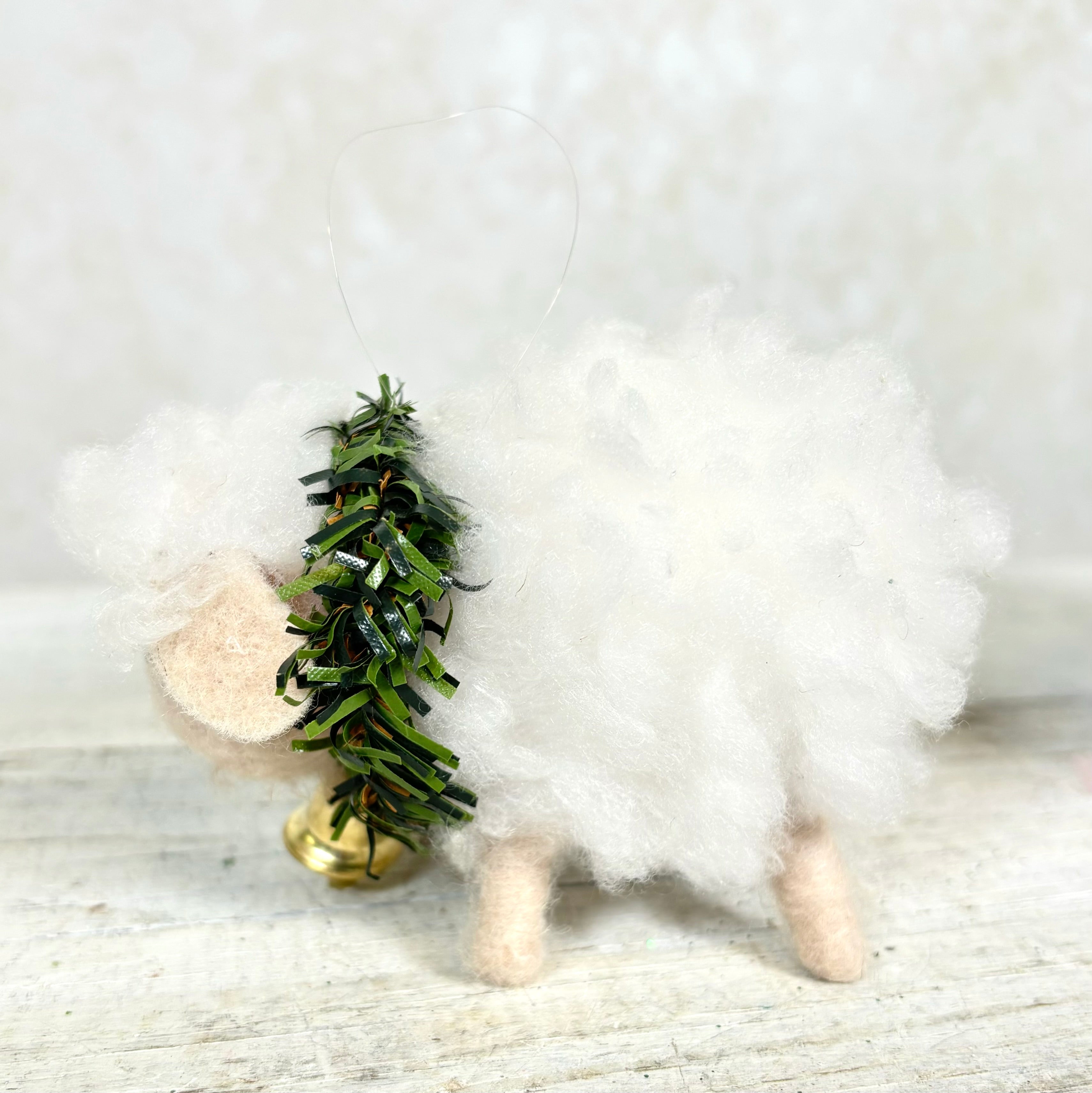 Baby Felt Wooly Sheep with Wreath and Bell Collar