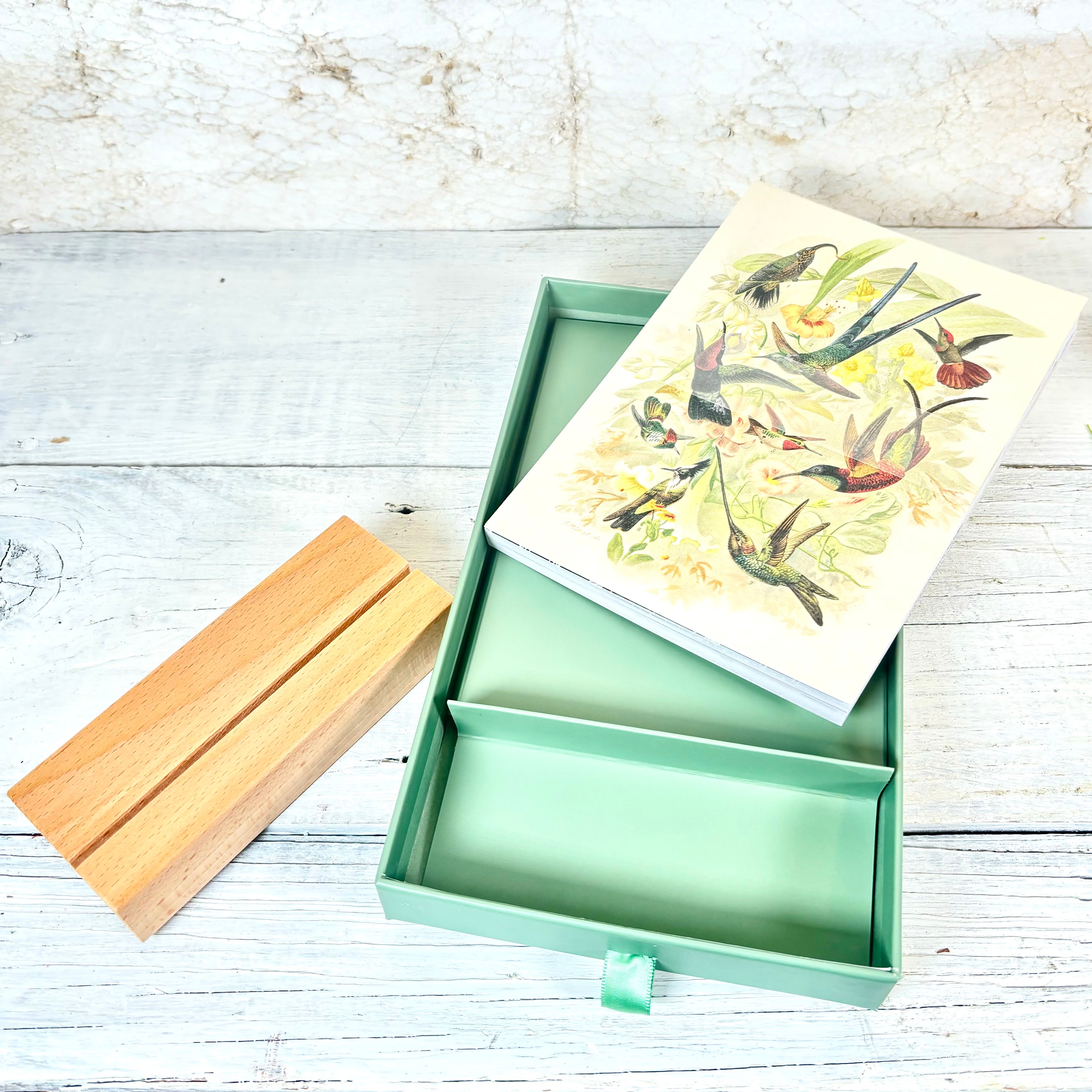 Memento Postcards Art Set with Wood Block Stand