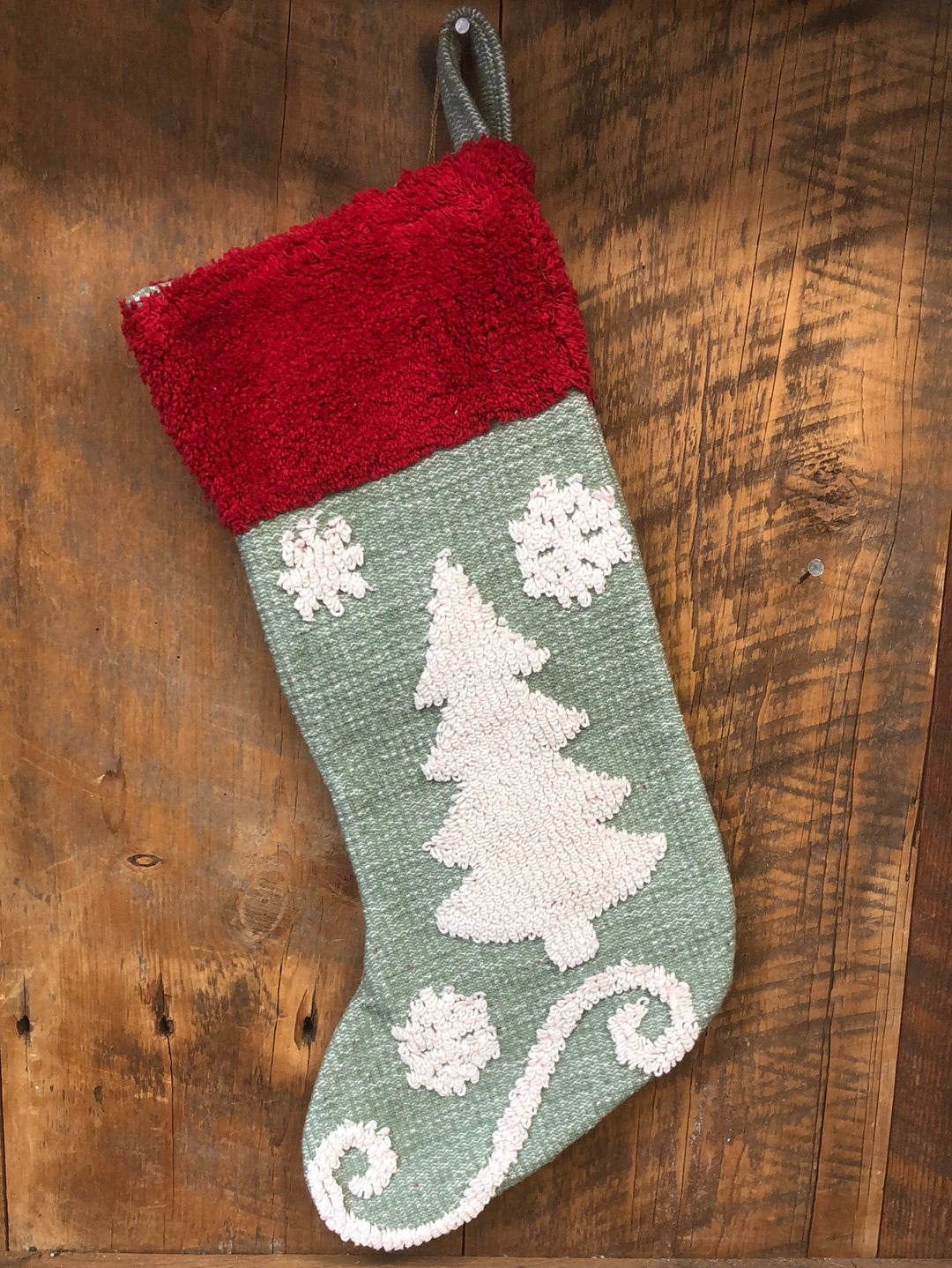 Cotton Knit Socking with Chenille Tree and Snowflakes