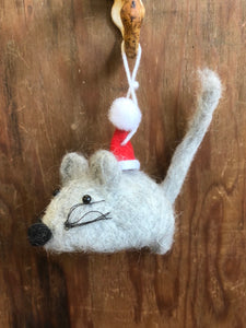 Felt Gray Chunky Mouse with Santa Hat
