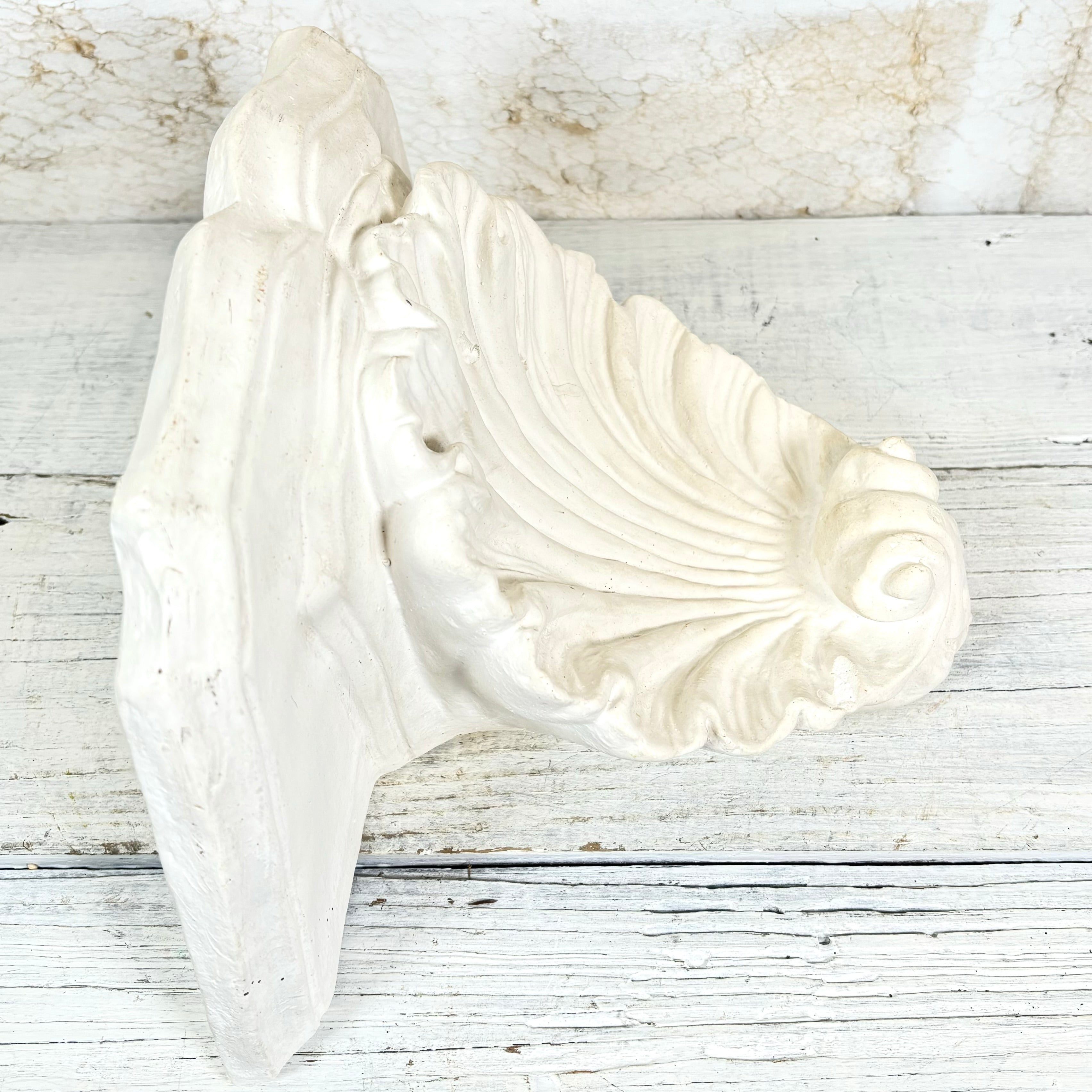 Mid Century Large Plaster Scallop Seashell Wall Sconce