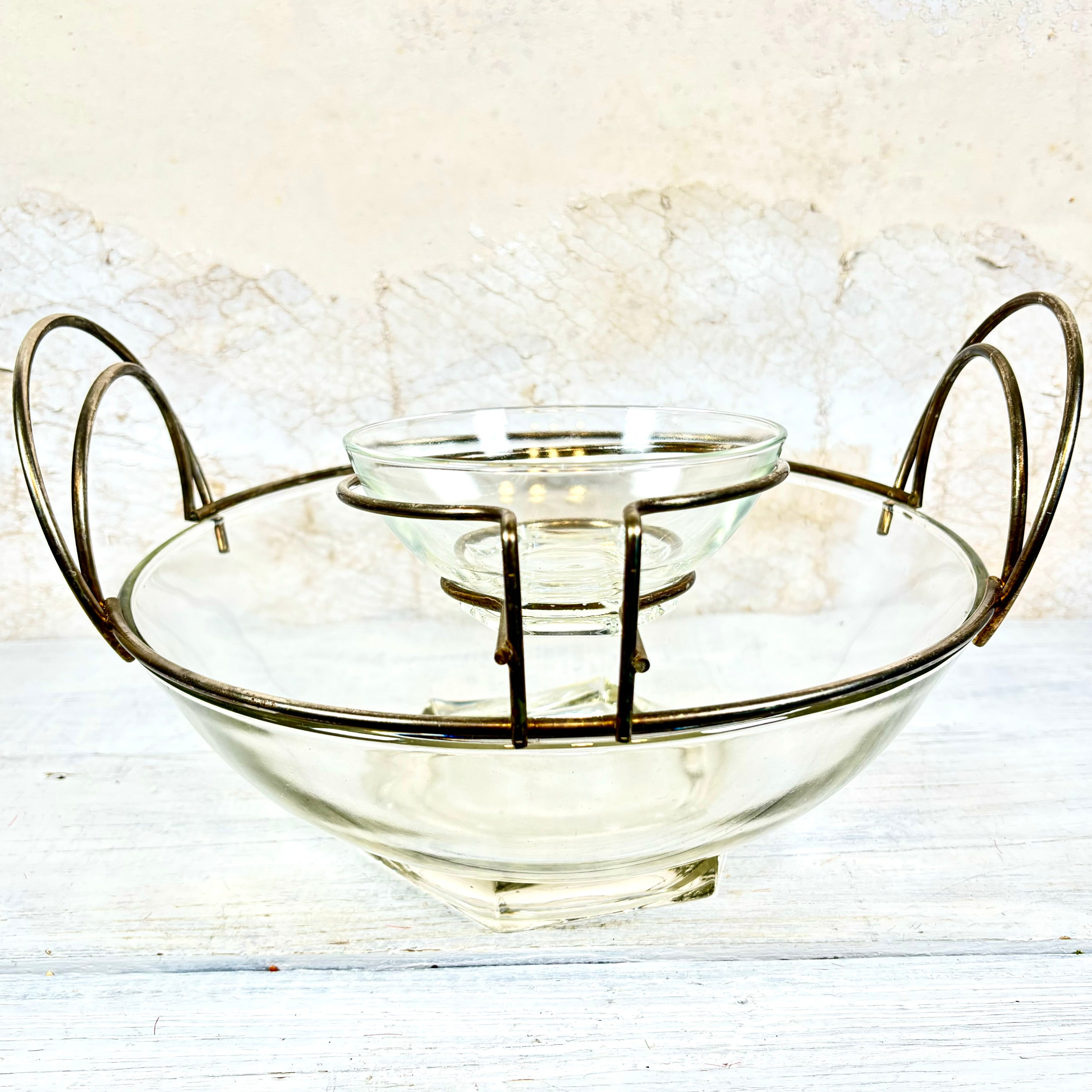 Mid Century Modern Glass Chip and Dip with Caddy