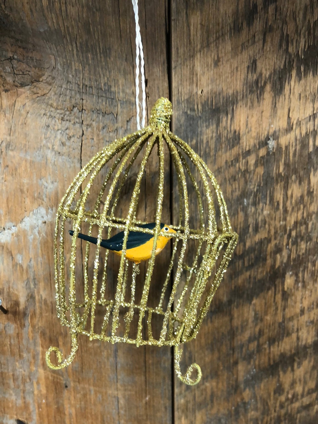 Gilded Birdcage with Orange Bird Ornament