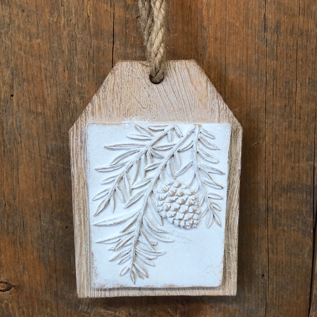 Resin Pine Branch Tag Ornament Small