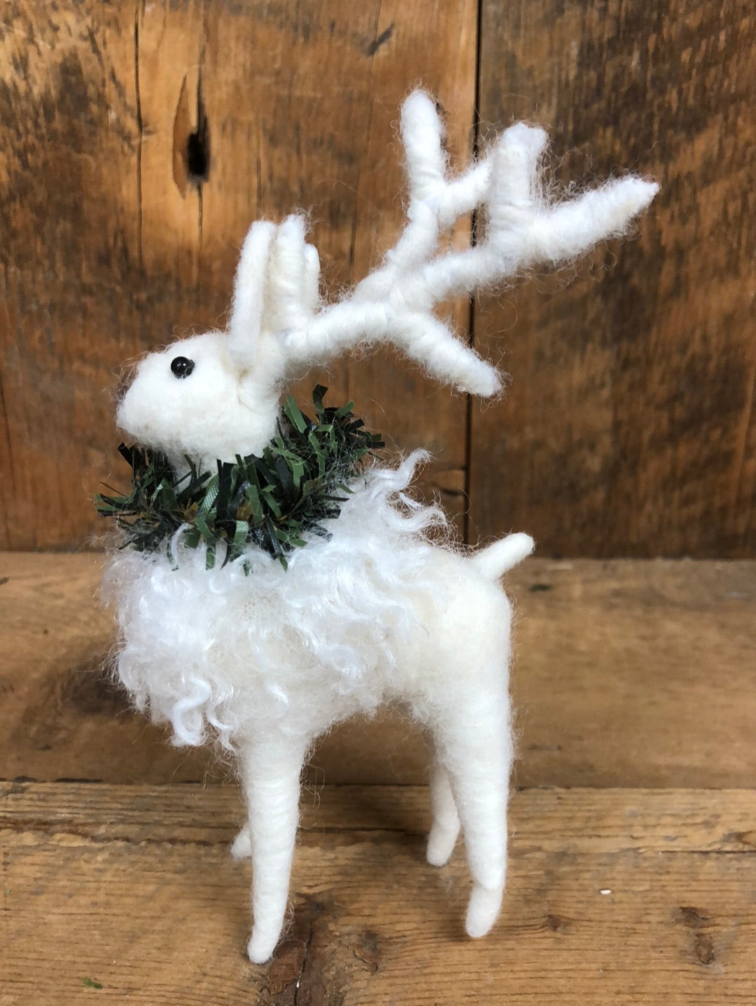 Wool White Deer with Wreath Baby