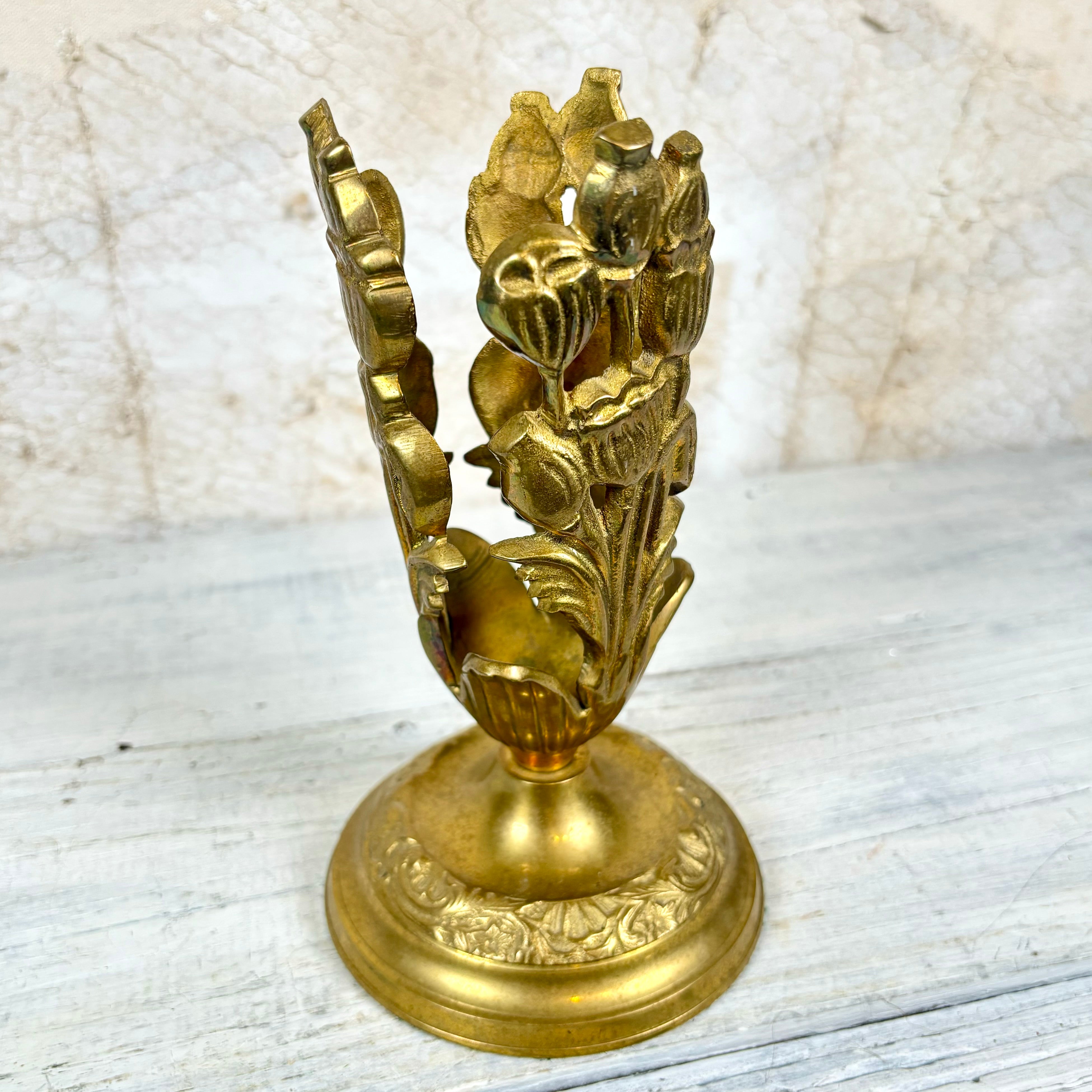 Vintage Floral Brass Vase Holder