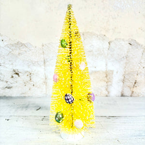 Yellow Flocked Bristle Easter Tree with Eggs