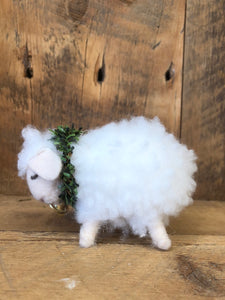 Baby Felt Wooly Sheep with Wreath and Bell Collar