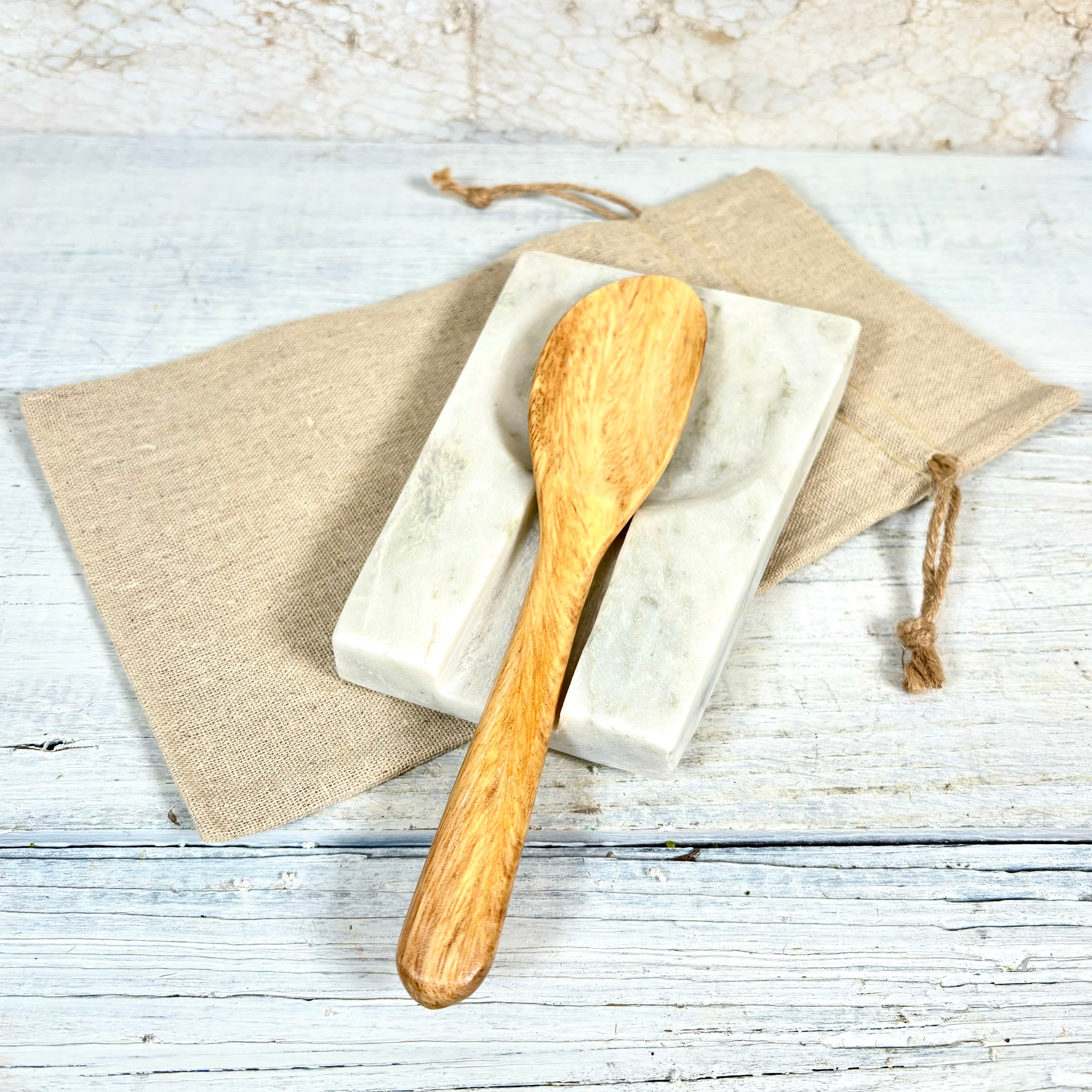 Marble Spoon Rest with Hand-Carved Acacia Wood Spoon