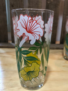 Mid Century Modern Hibiscus Glassware Set of Four