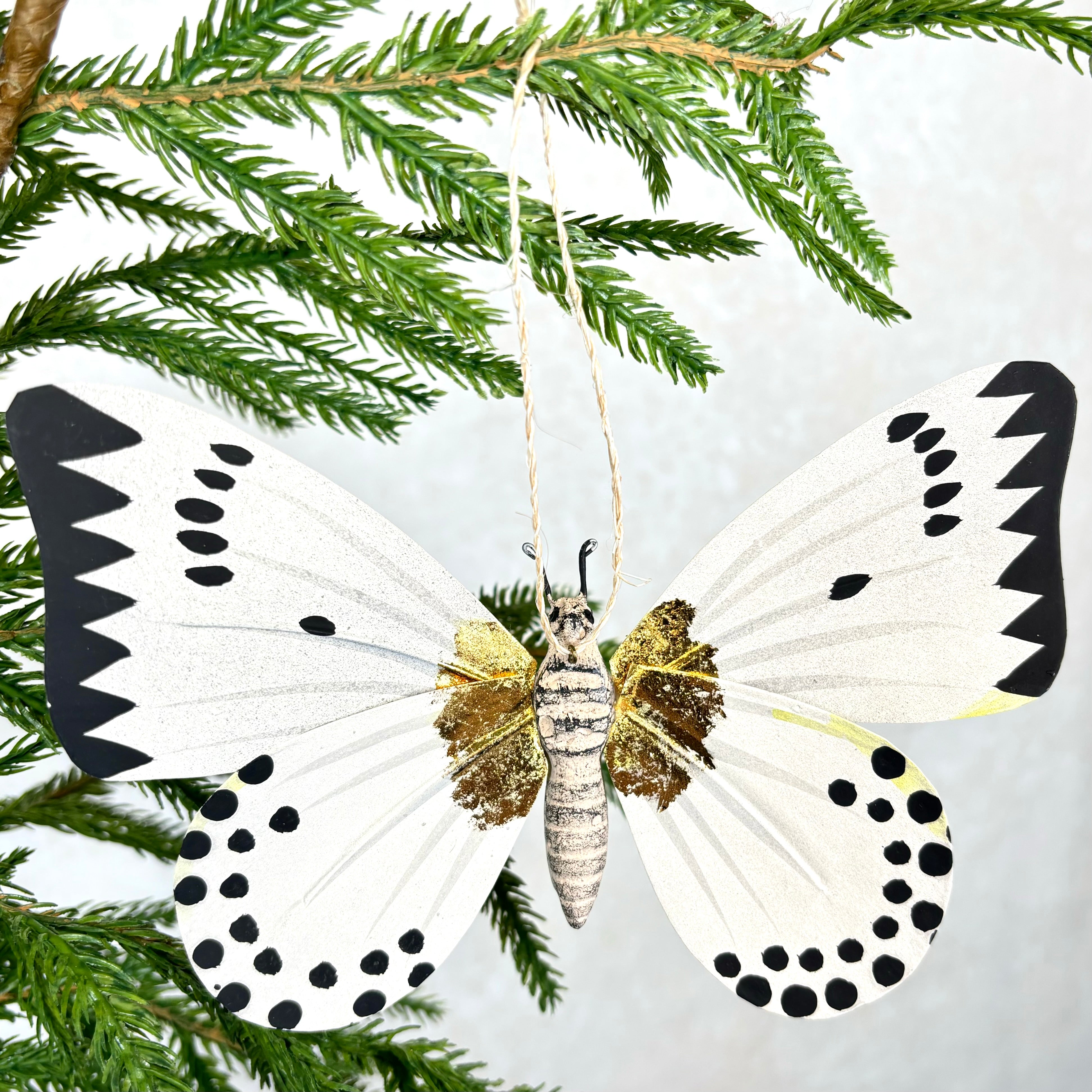 Moth with Black Markings Paper Mache Ornament