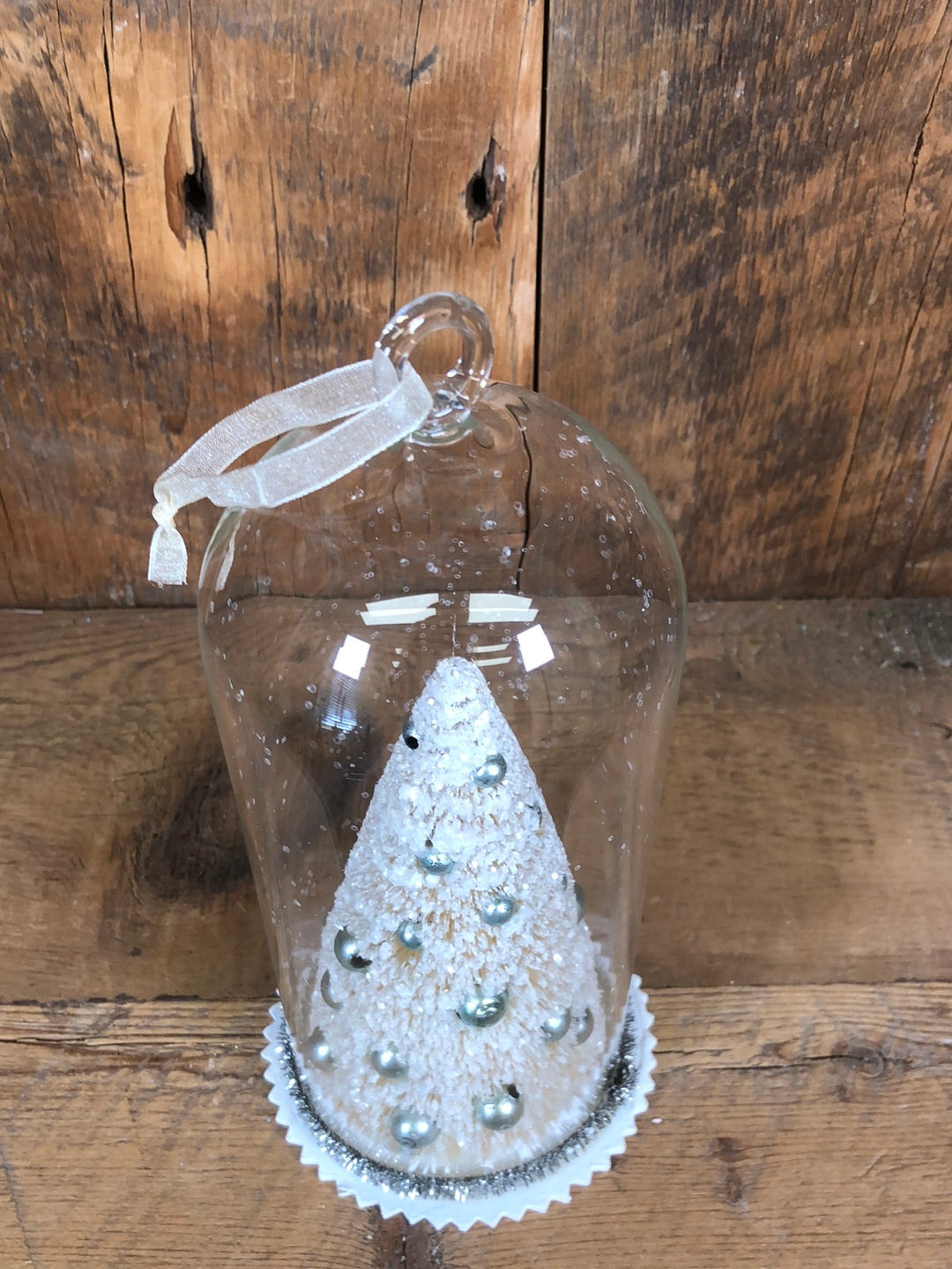Large Bottle Brush Tree in Glass Dome Ornament