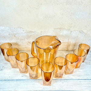 Jeanette Carnival Glass Pitcher and Glasses Set of Ten