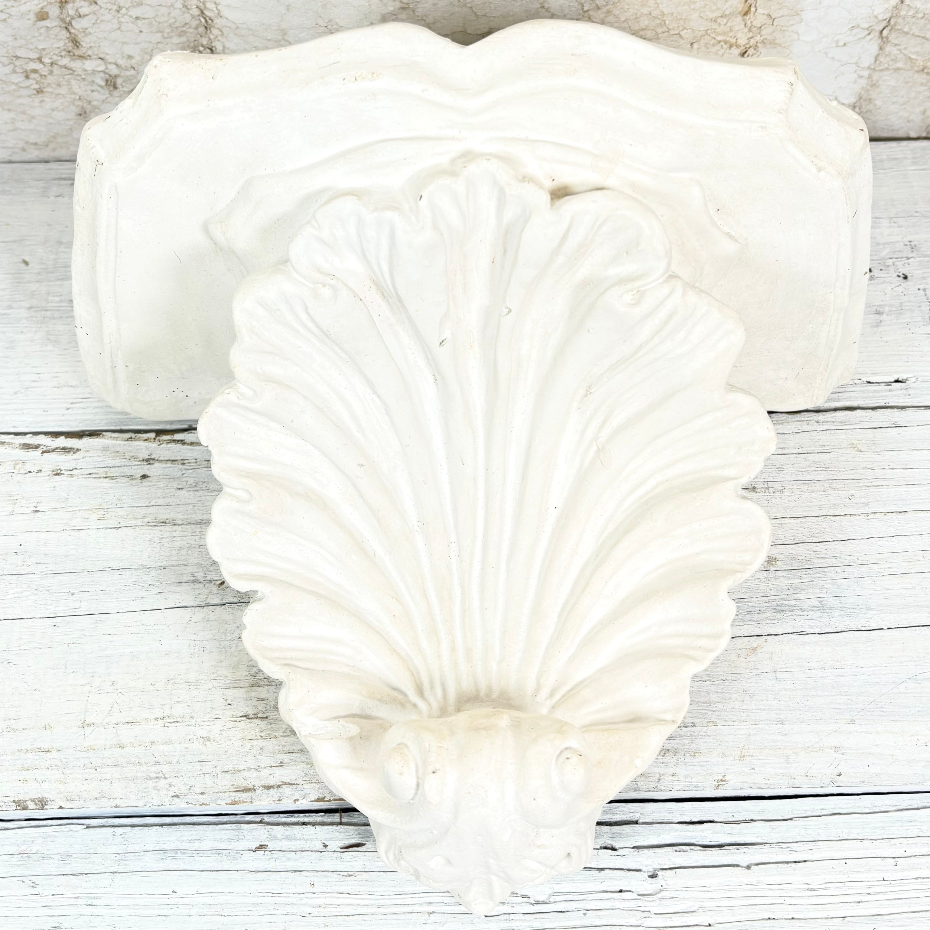 Mid Century Large Plaster Scallop Seashell Wall Sconce