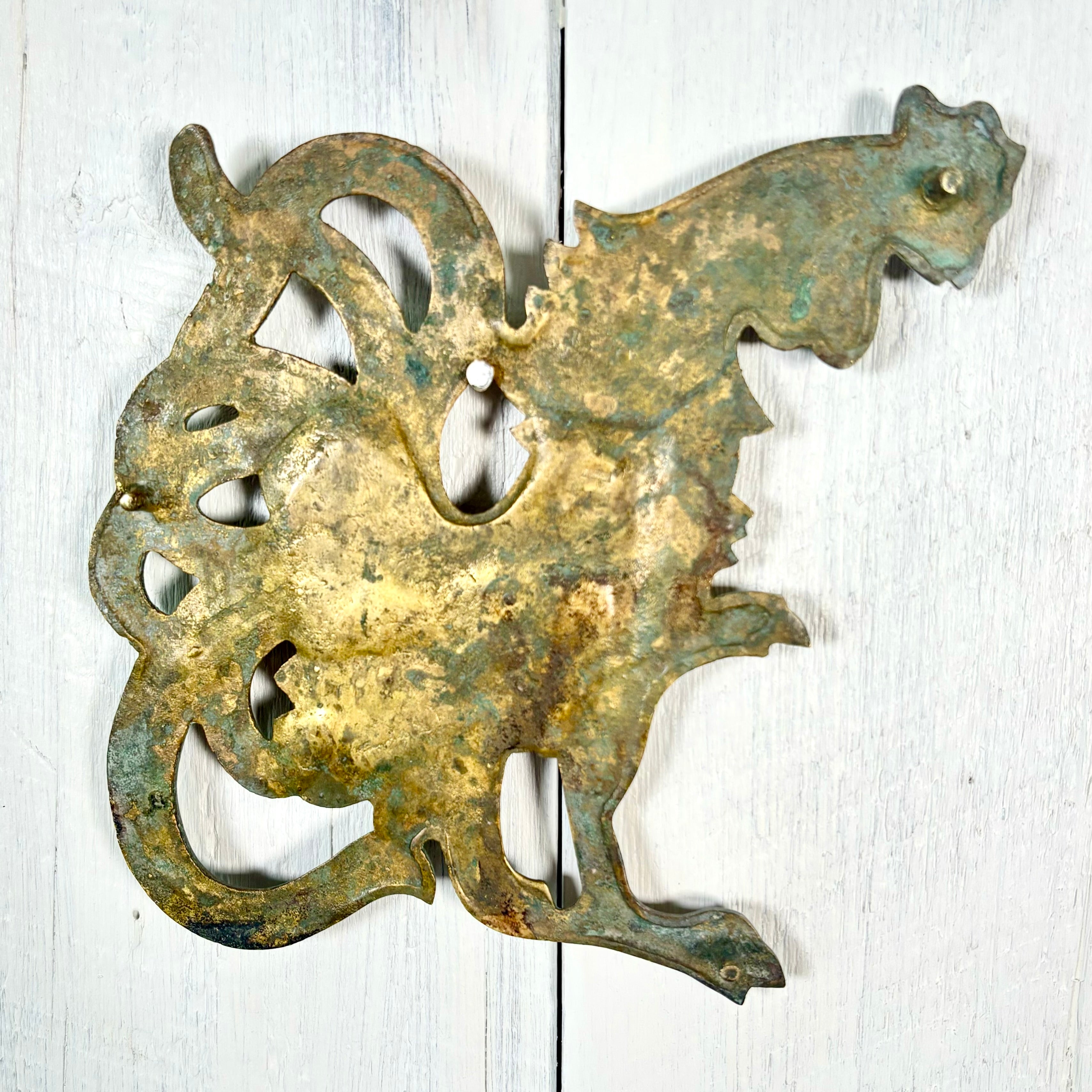 Vintage Solid Brass Rooster Footed Trivet