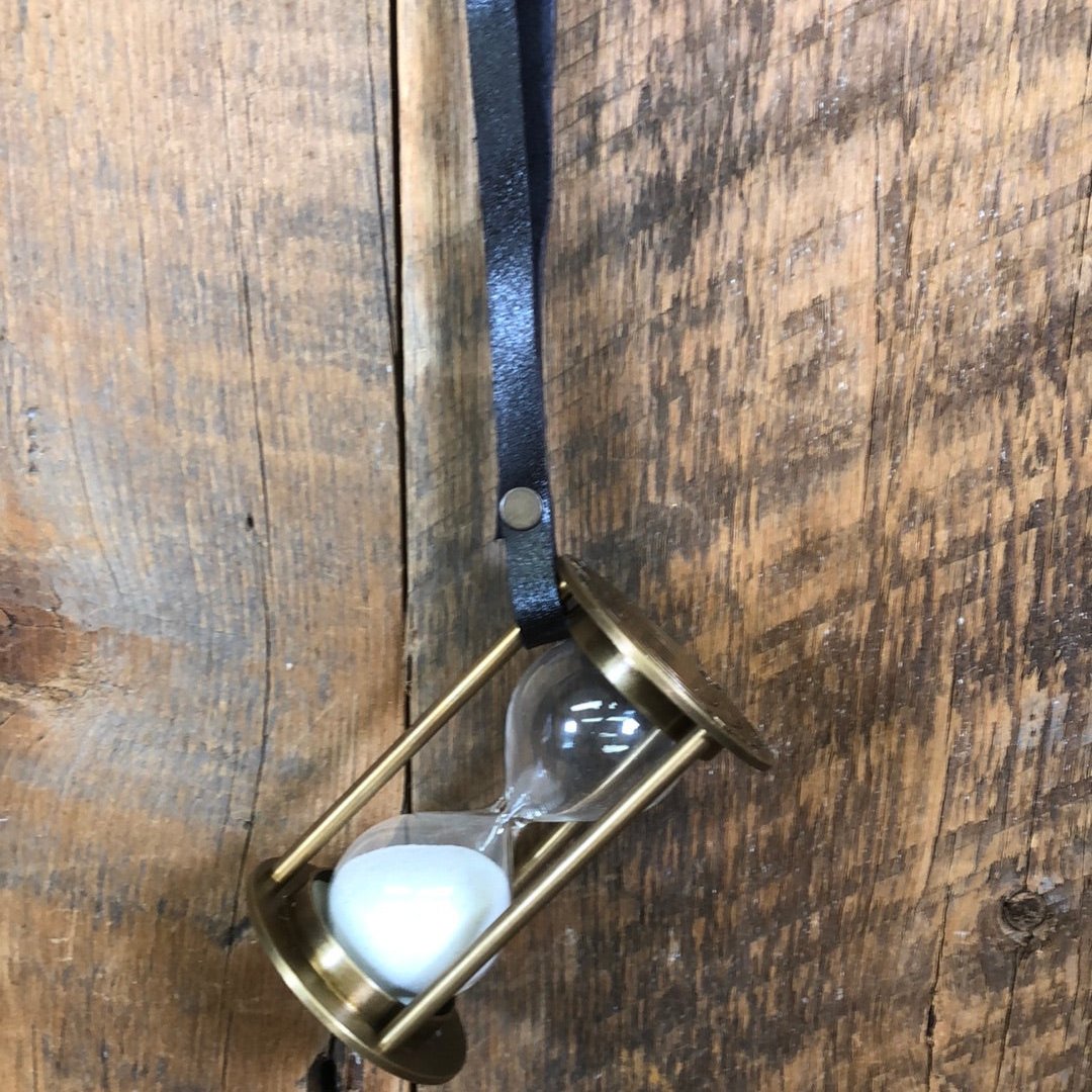 Brass Glass Hour Glass with Strap Ornament