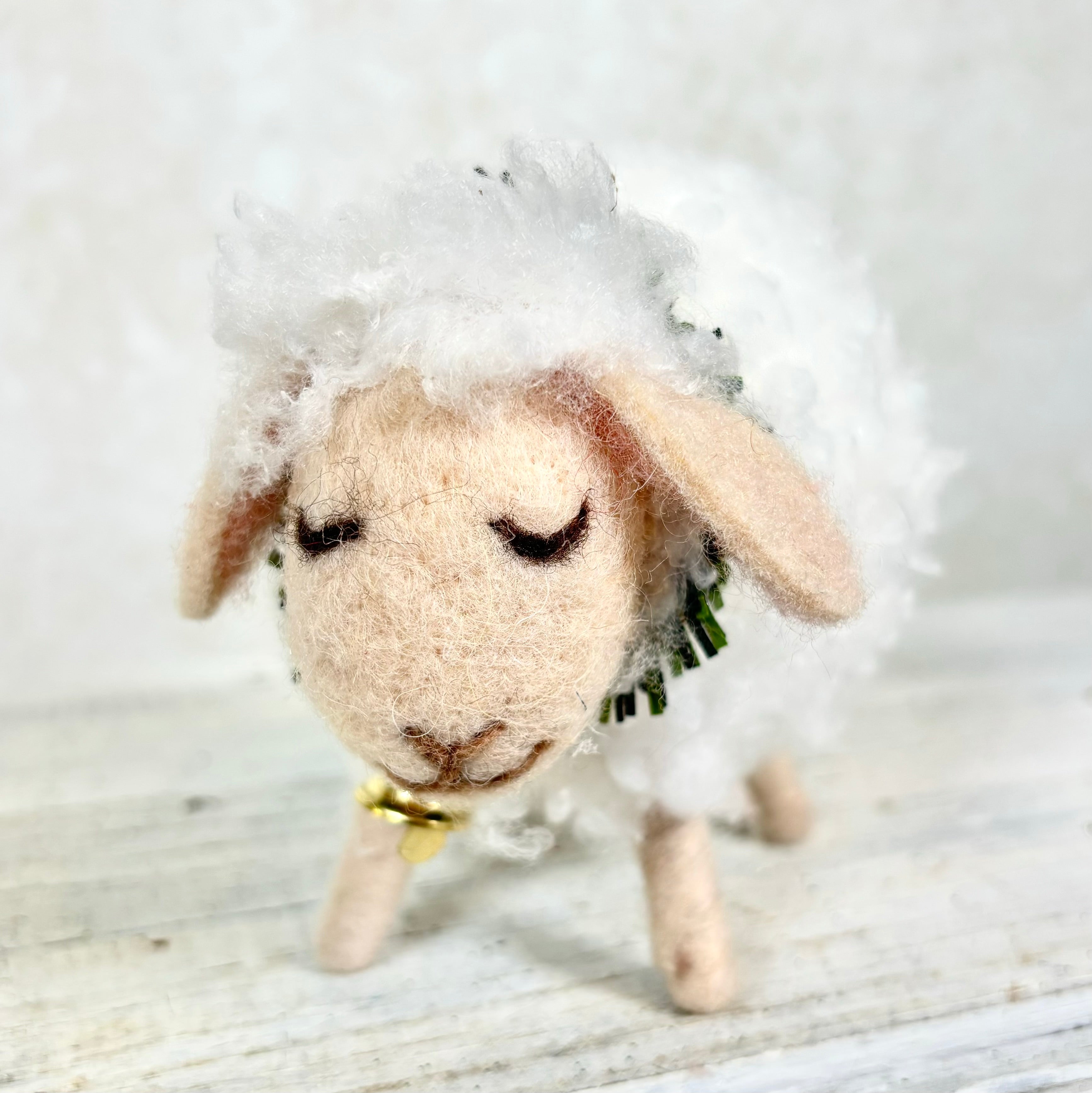 Momma Felt Wooly Sheep with Wreath and Bell Collar