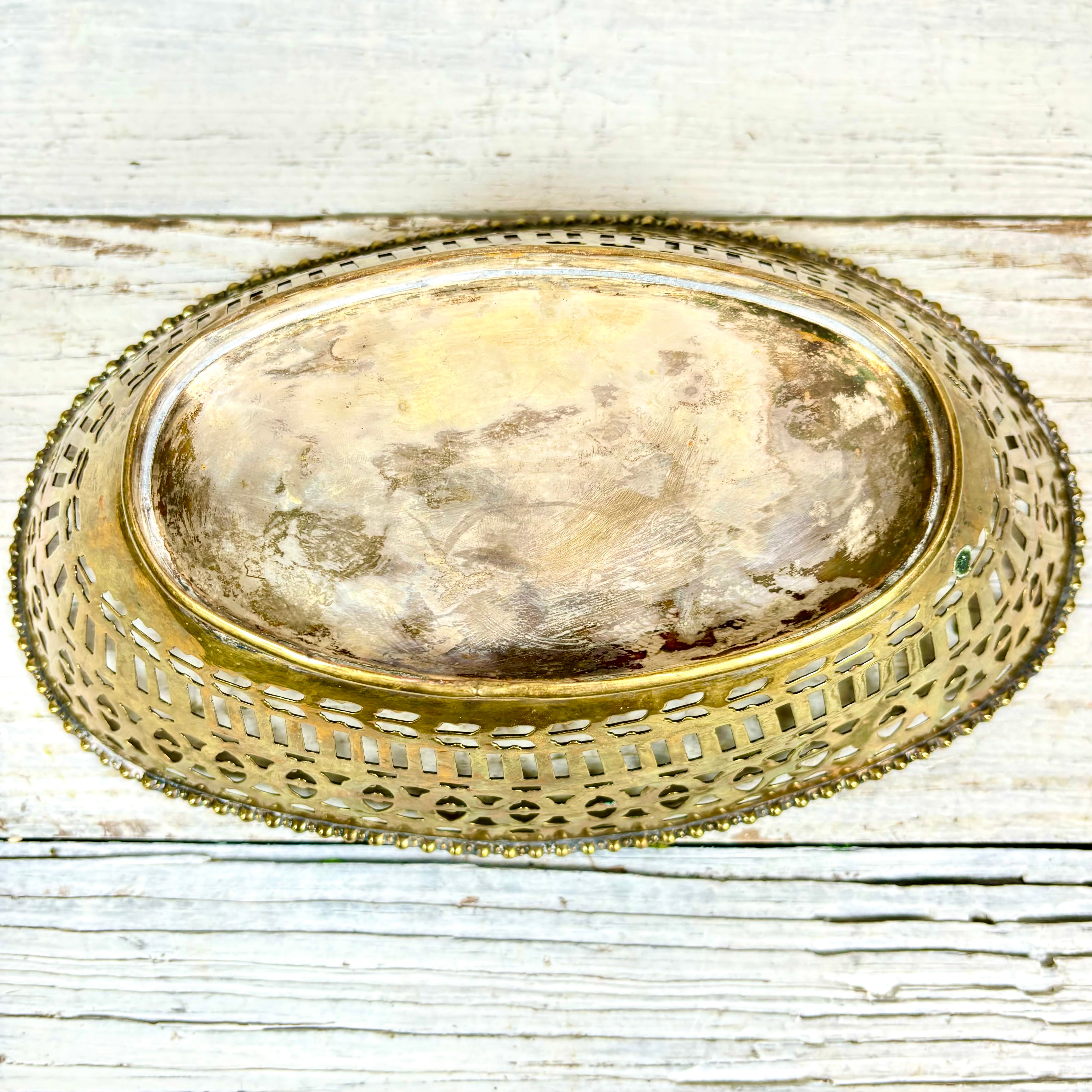 Vintage Brass Oval Decorative Trinket Basket