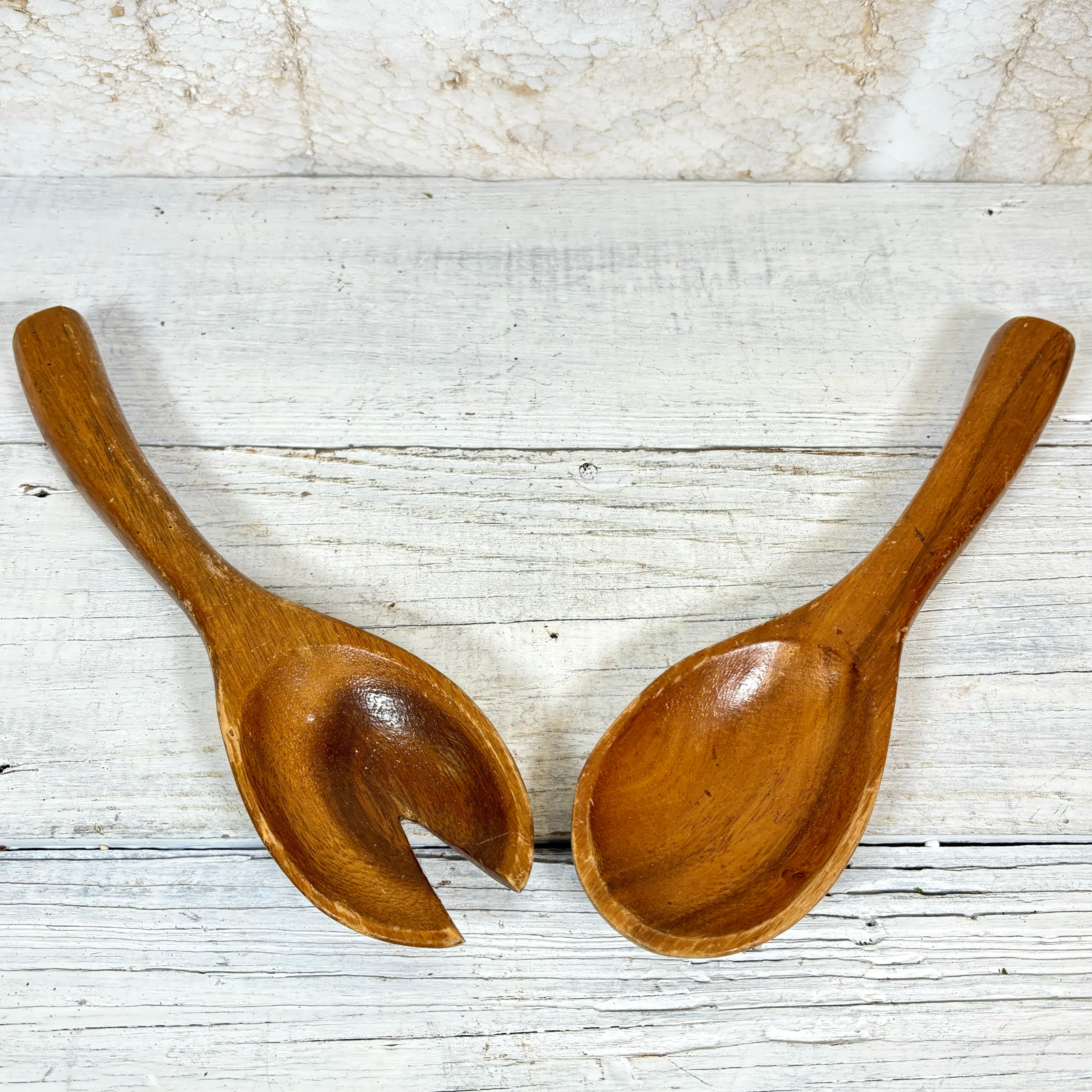 Vintage Teak Wood Nine Piece Salad Bowl Set