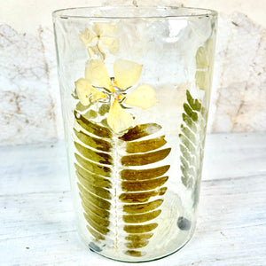Glass Votive with Etched Sprouted Blooms