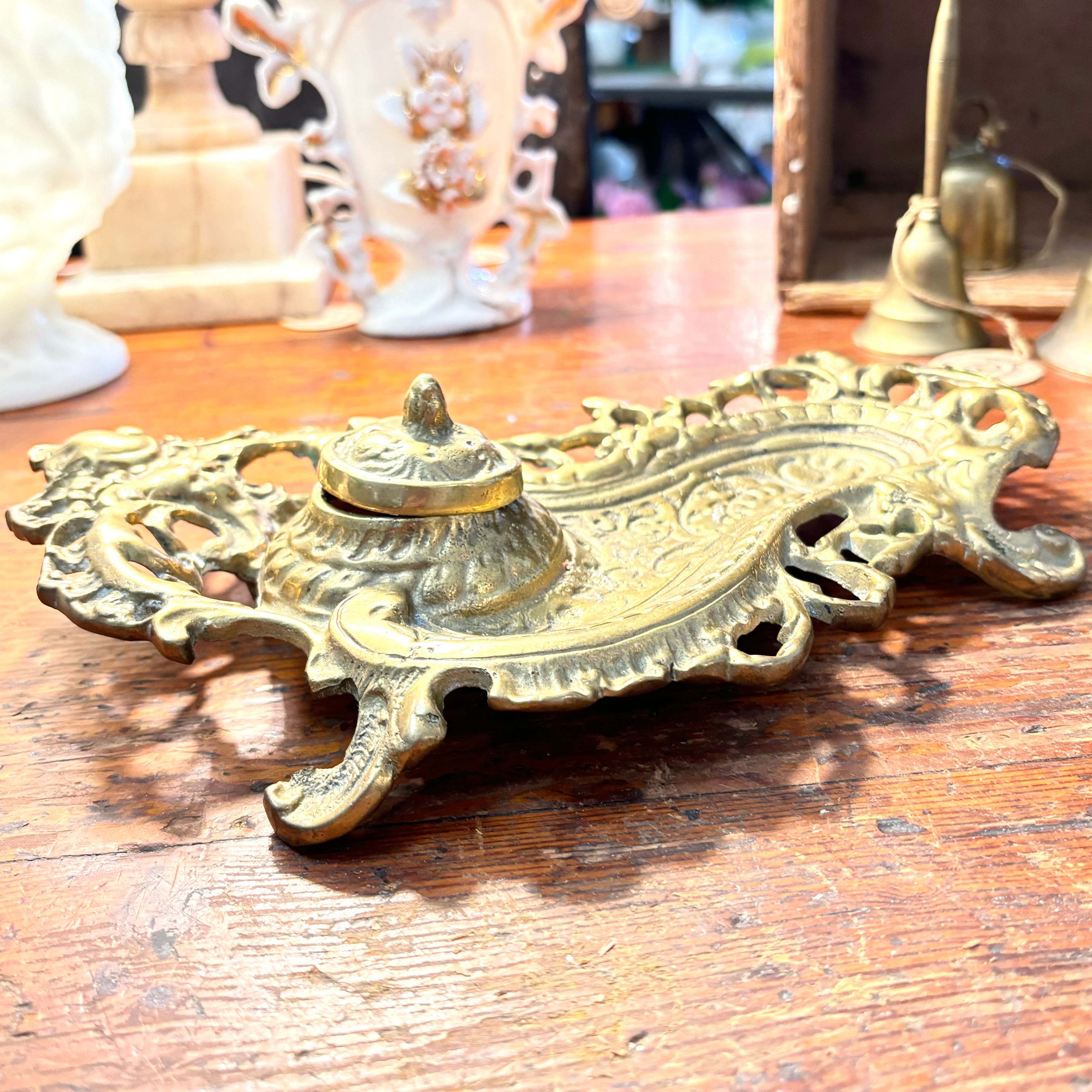 Ornate Victorian Style Brass Inkwell