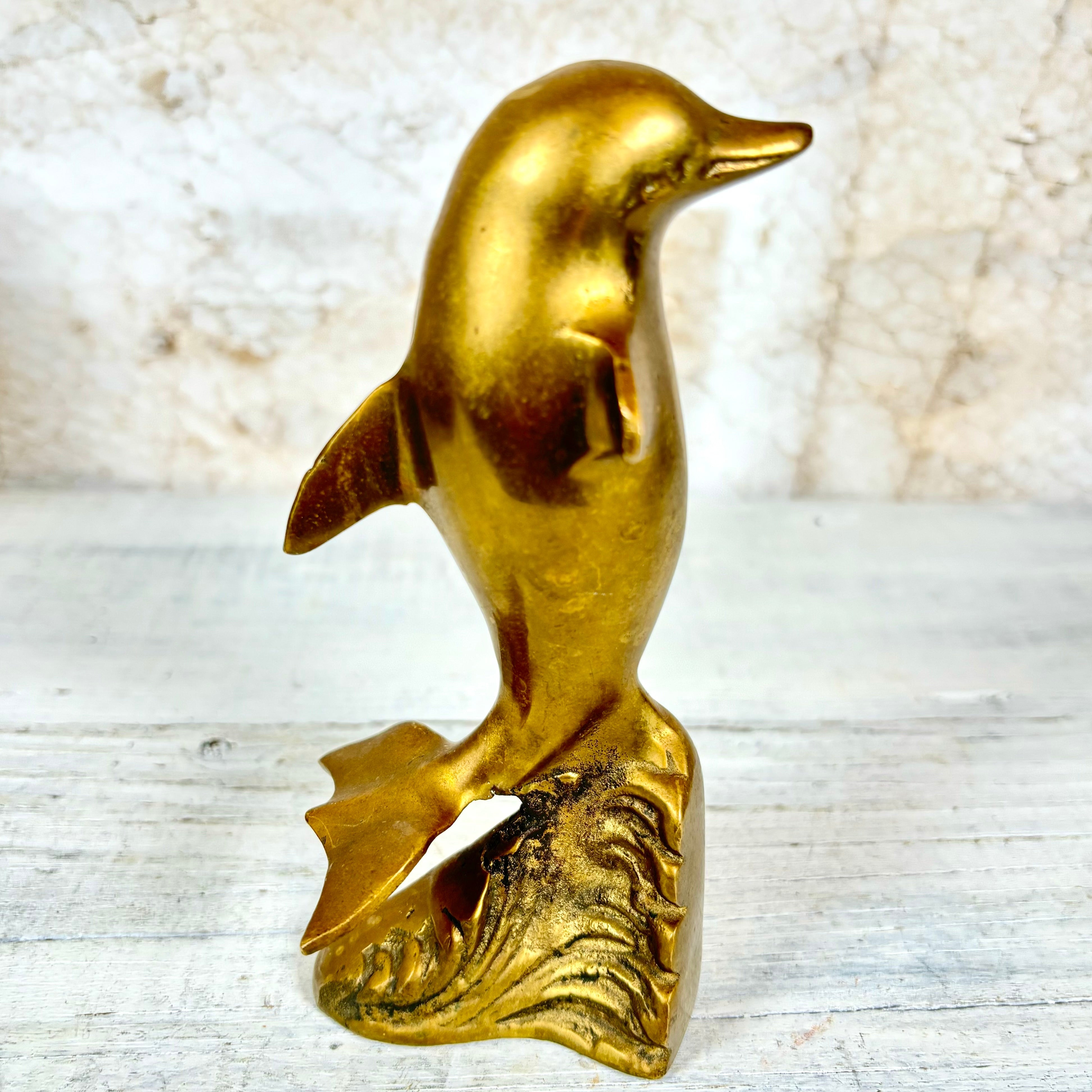 Vintage Brass Dolphin with Wave