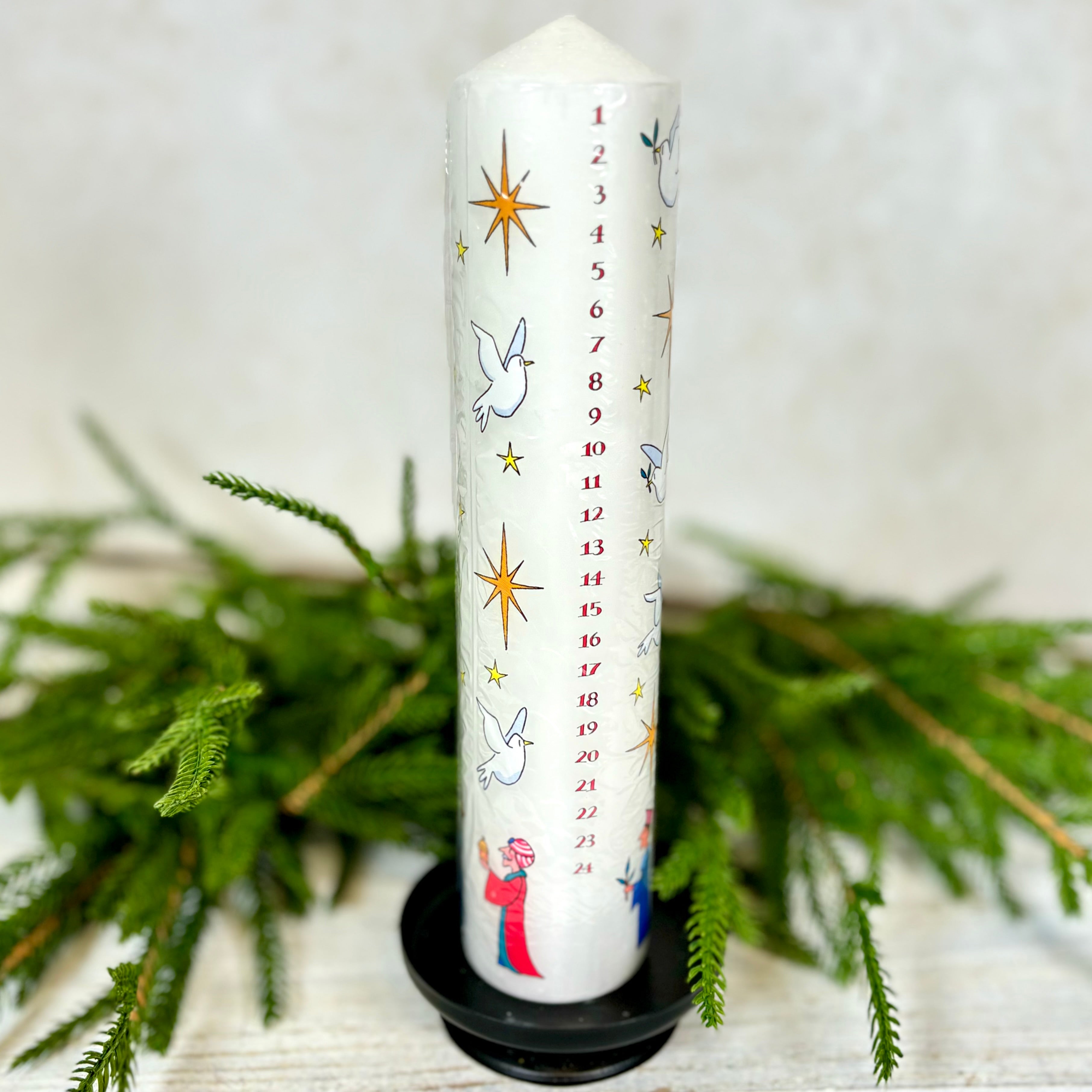 Wise Men Advent Pillar Candle with Black Metal Holder