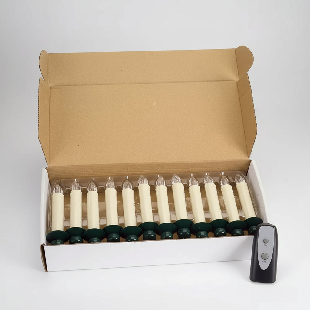 LED Tree Taper Candle Set on Ivory Base