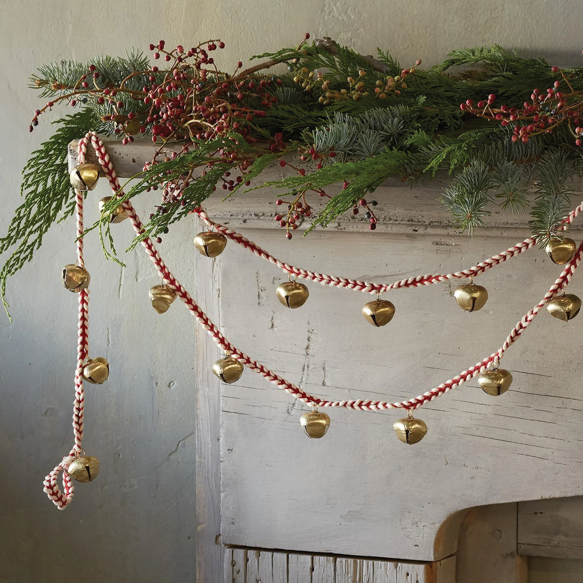 Red and White Gold Jingle Bell Garland