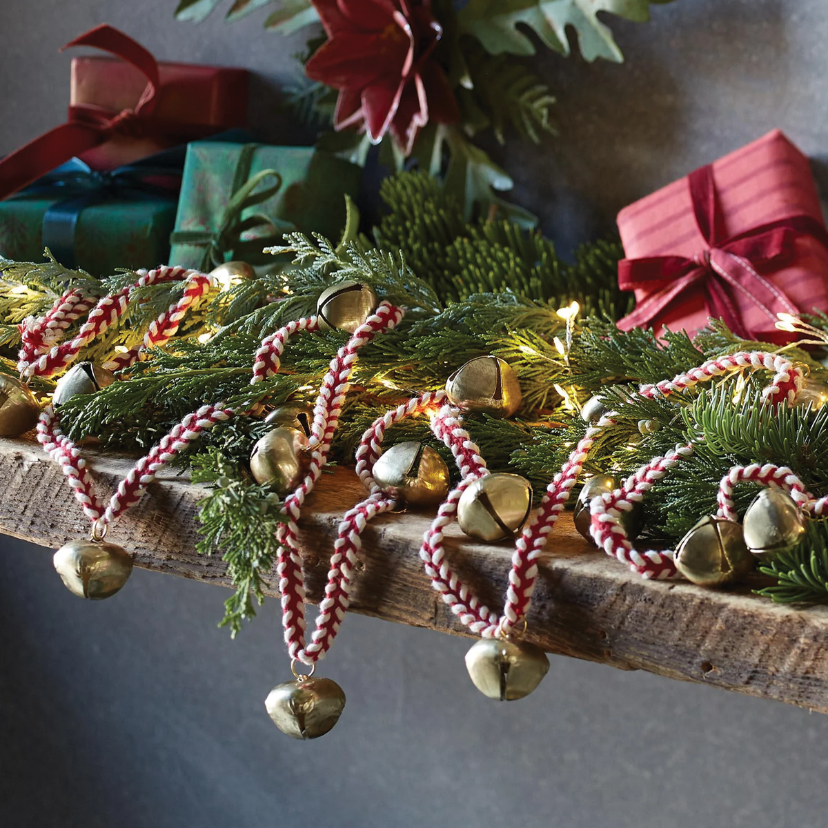Red and White Gold Jingle Bell Garland
