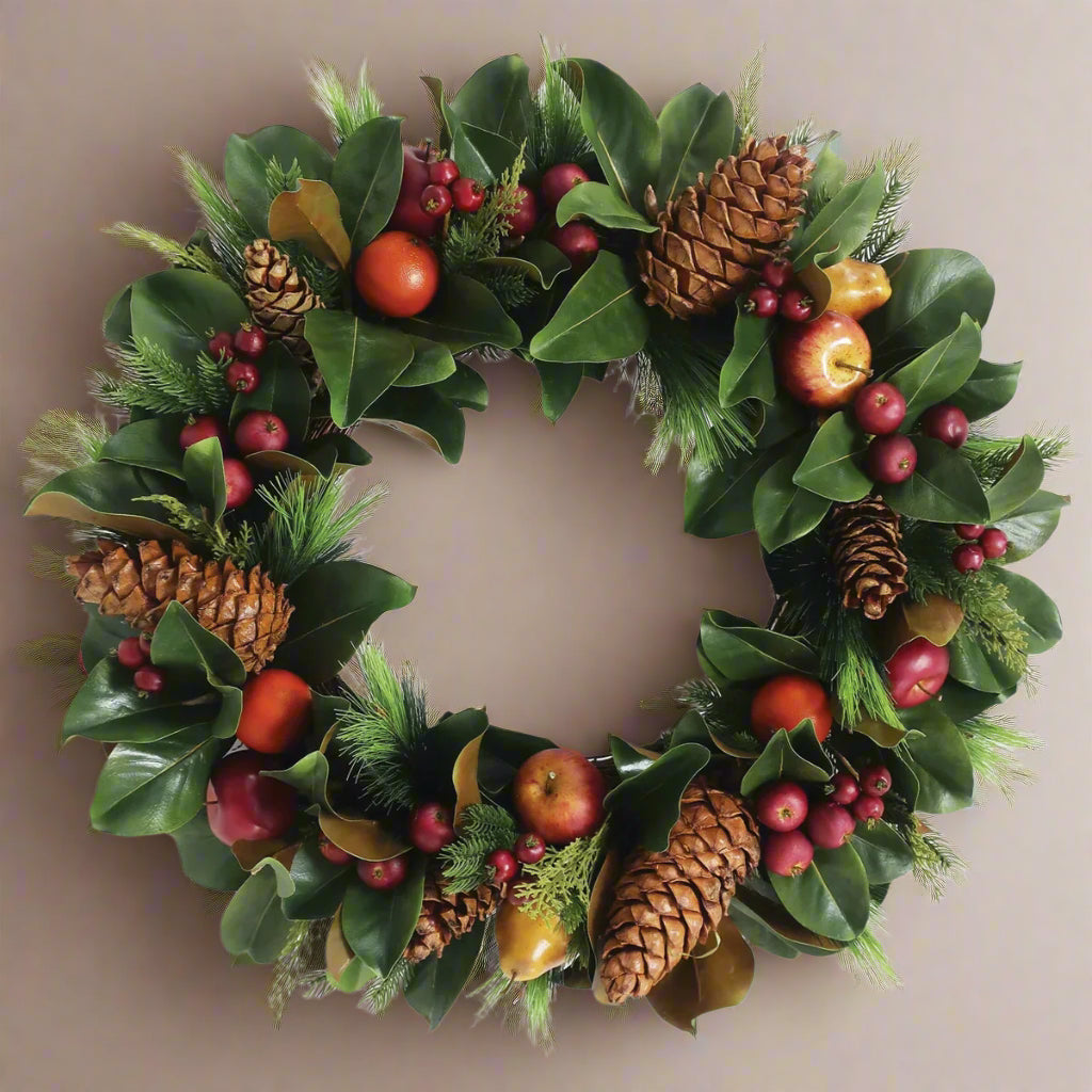 Magnolia Leaf and Fruit Wreath 30"