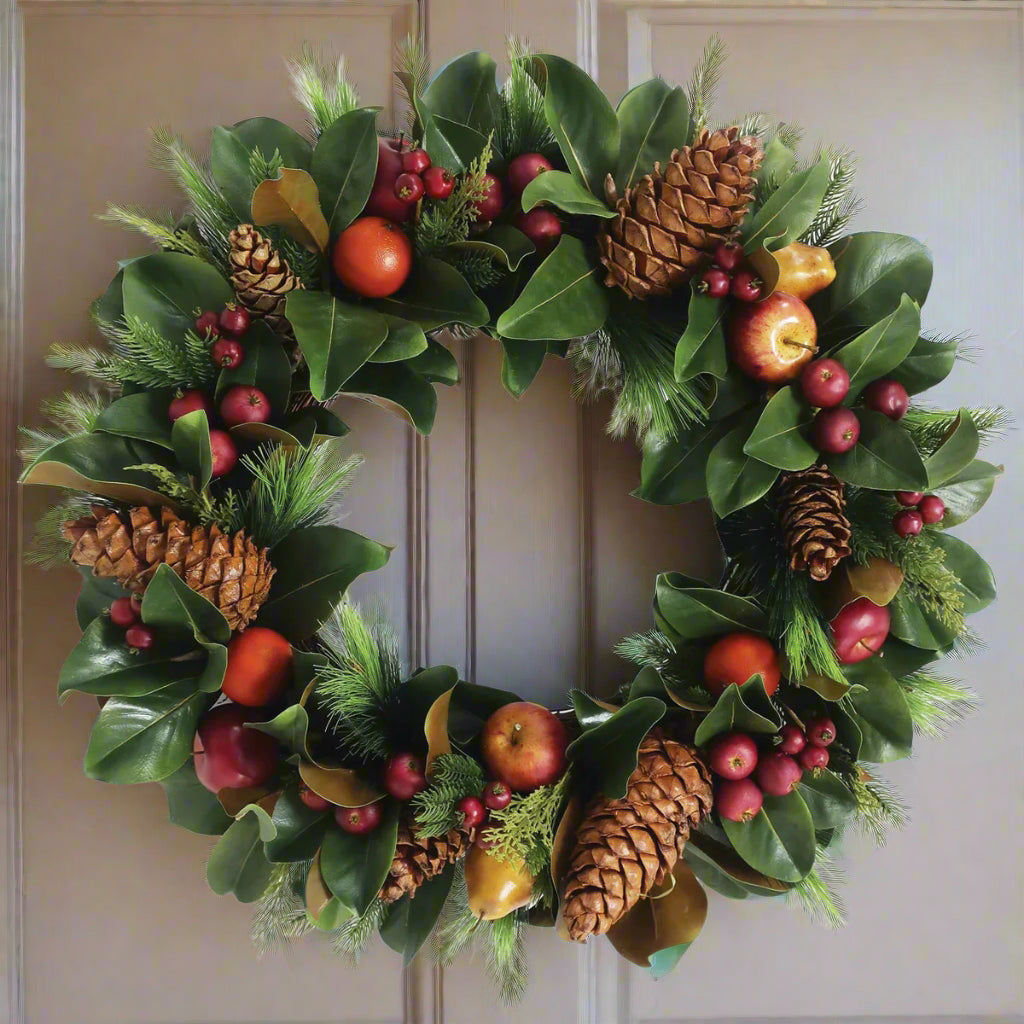 Magnolia Leaf and Fruit Wreath 30"