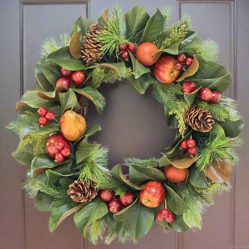 Magnolia Leaf and Fruit Wreath 24"