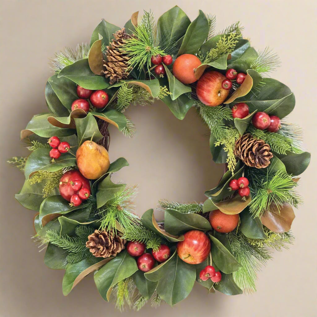 Magnolia Leaf and Fruit Wreath 24"