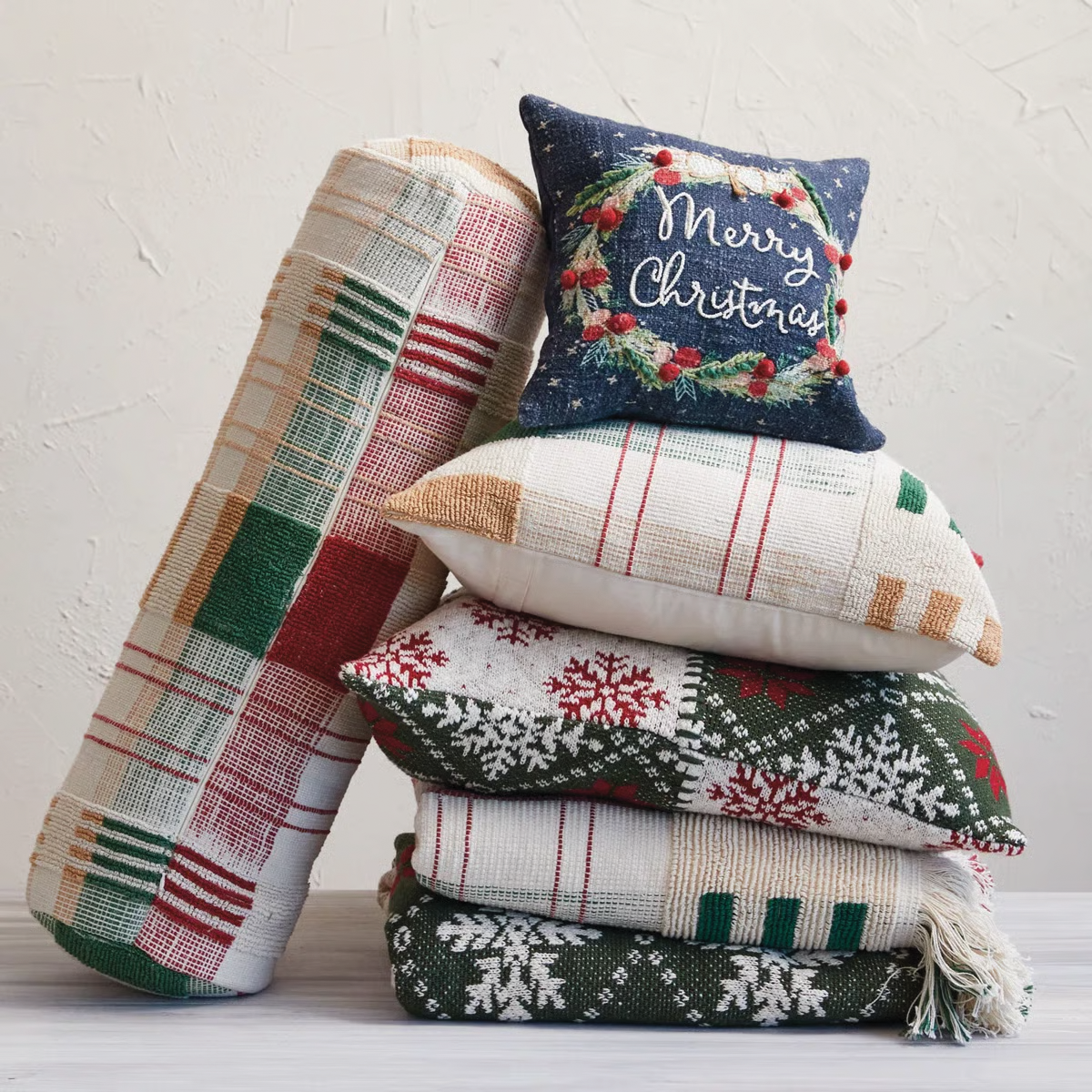 Square Cotton Printed Pillow on Wreath