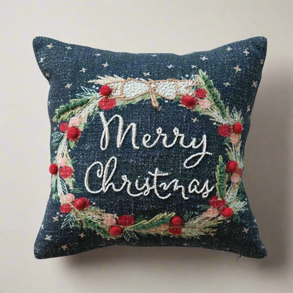 Square Cotton Printed Pillow on Wreath